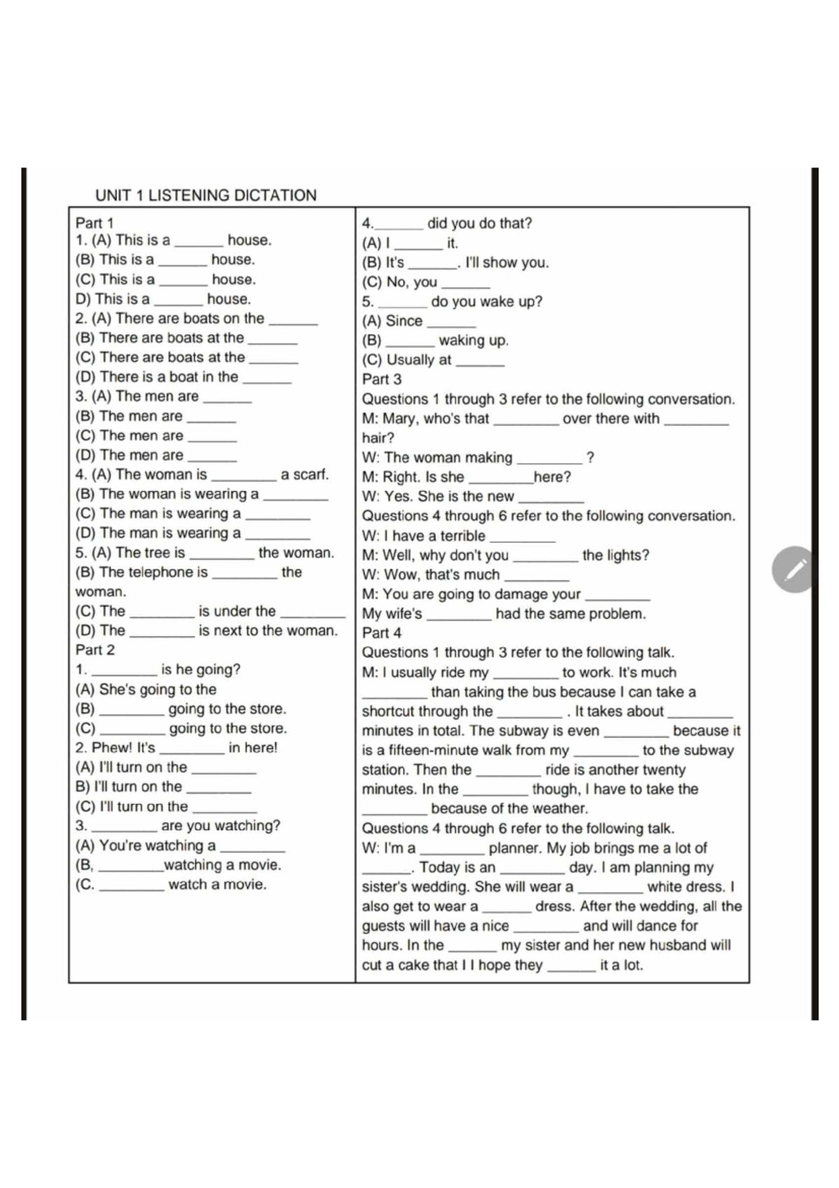 Listening Dictation Practice - Unit 1 Notes (Course Code: 3f31297 ...