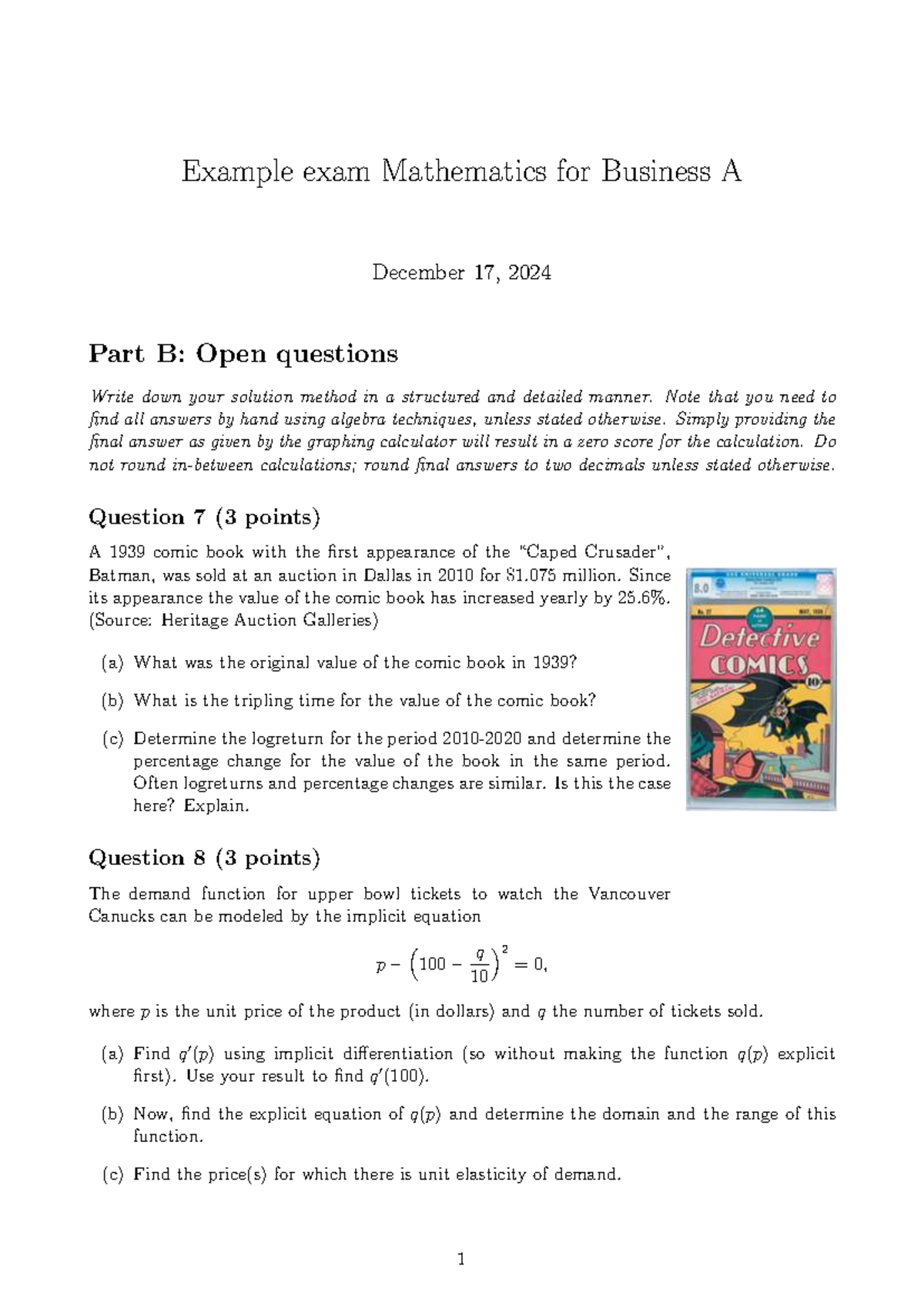 Mathematics for Business A Example Exam 2025 Part B Solutions - Studocu