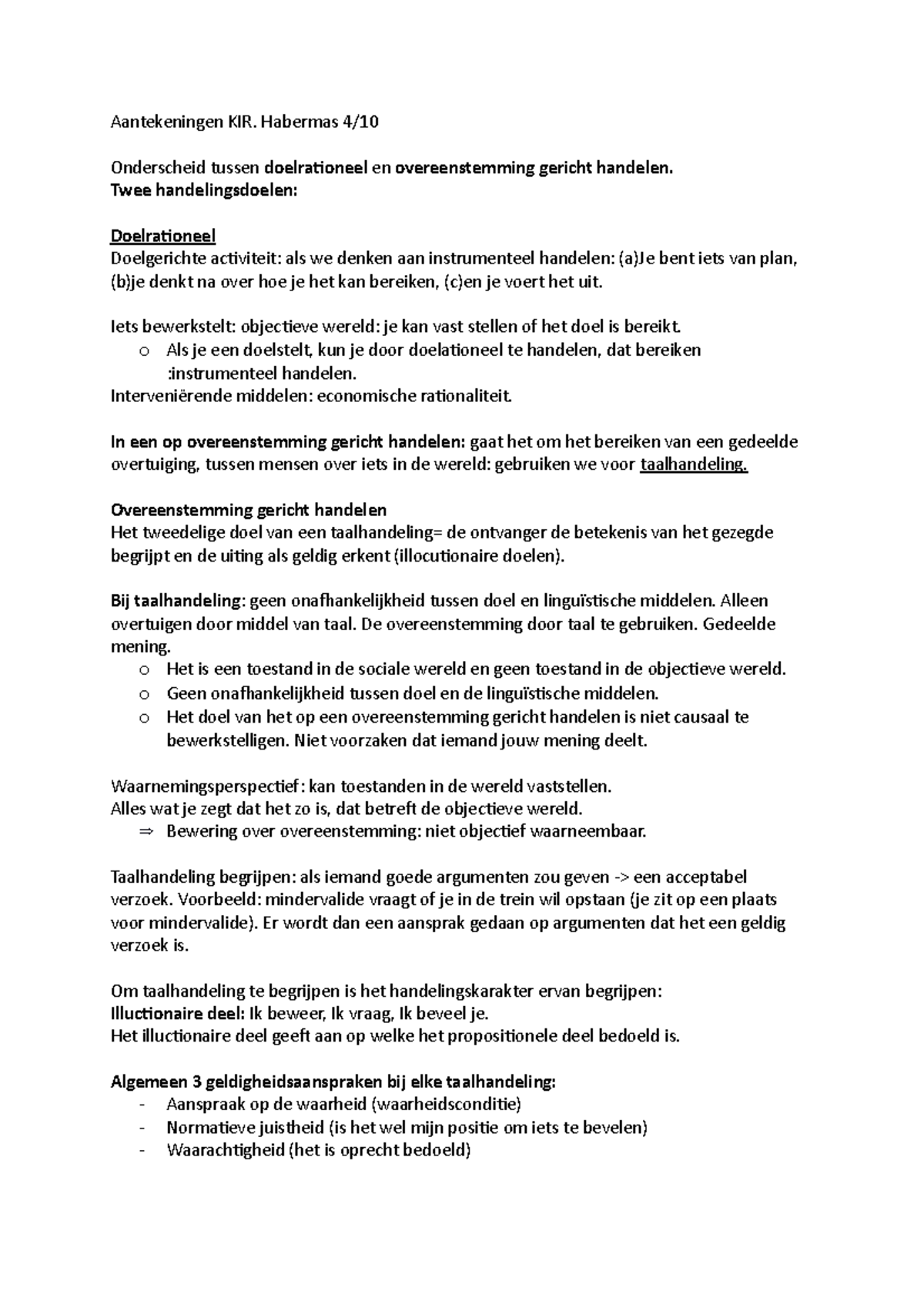 Aantekeningen HC 6: Doelrationeel vs. Overeenstemming Handelen volgens ...