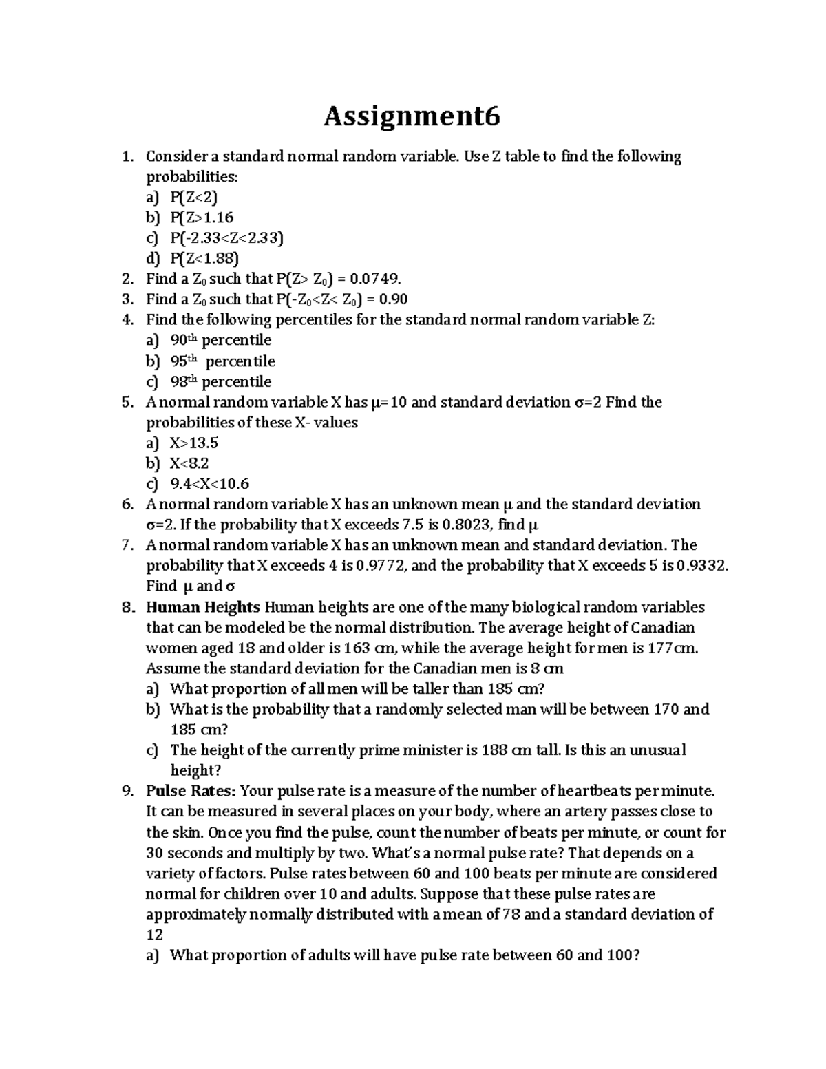 Sample/practice exam, questions - Assignment Consider a standard normal ...