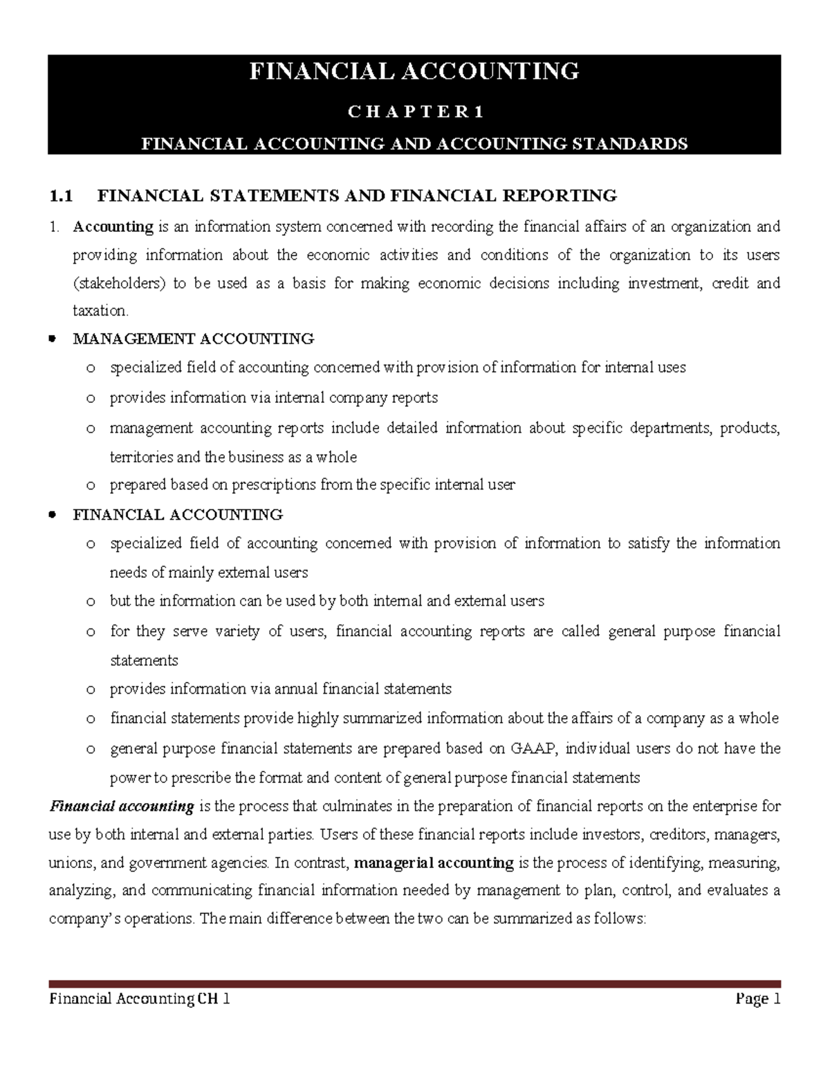 FA I: Chapter 1 - Financial Accounting & Standards Overview - Studocu
