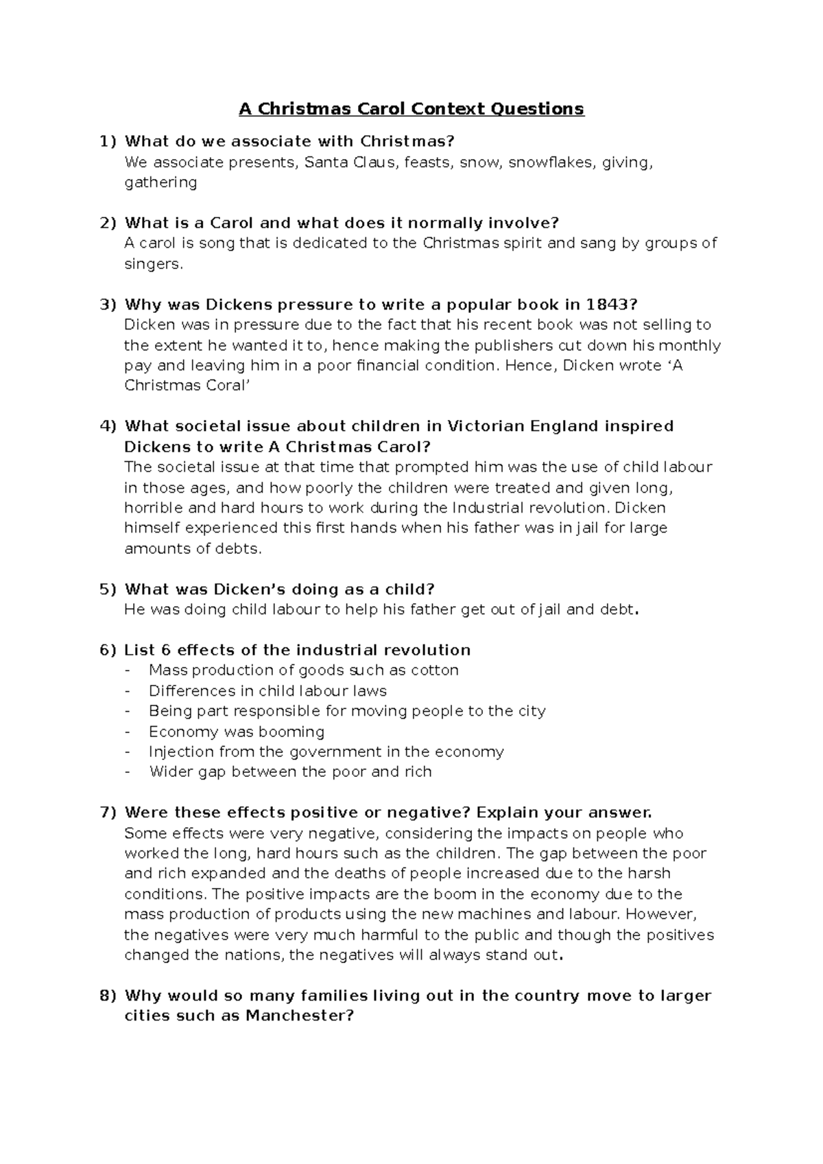 A Christmas Carol Context Questions for ENG 101 Final Exam - Studocu