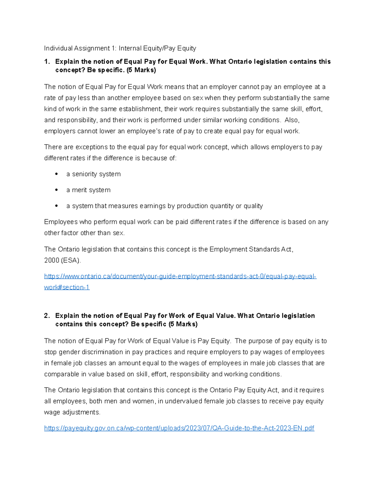 Assignment 1.00: Understanding Equal Pay and Pay Equity in Ontario ...