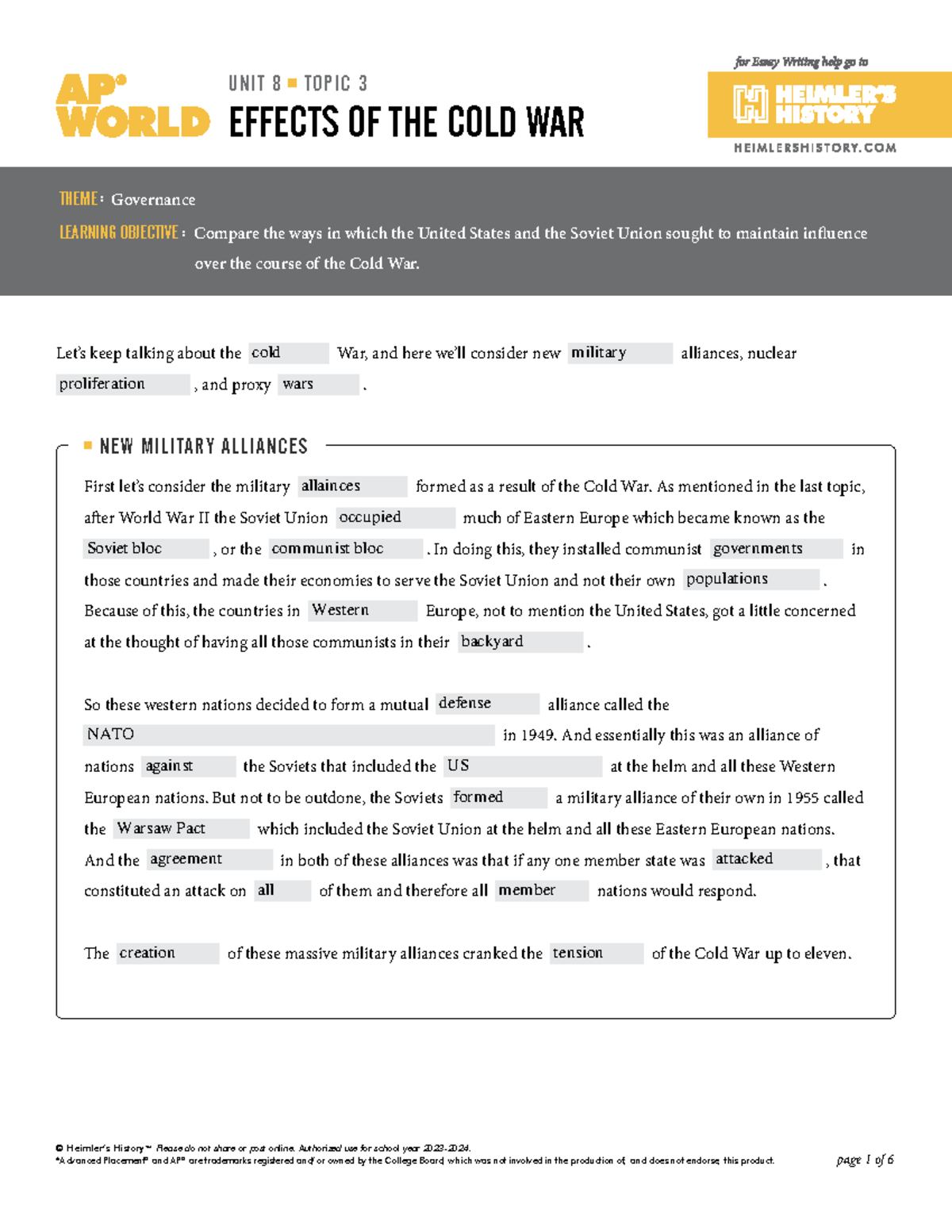 AP US History Unit 8 Topic 3: Cold War Effects on Governance and ...