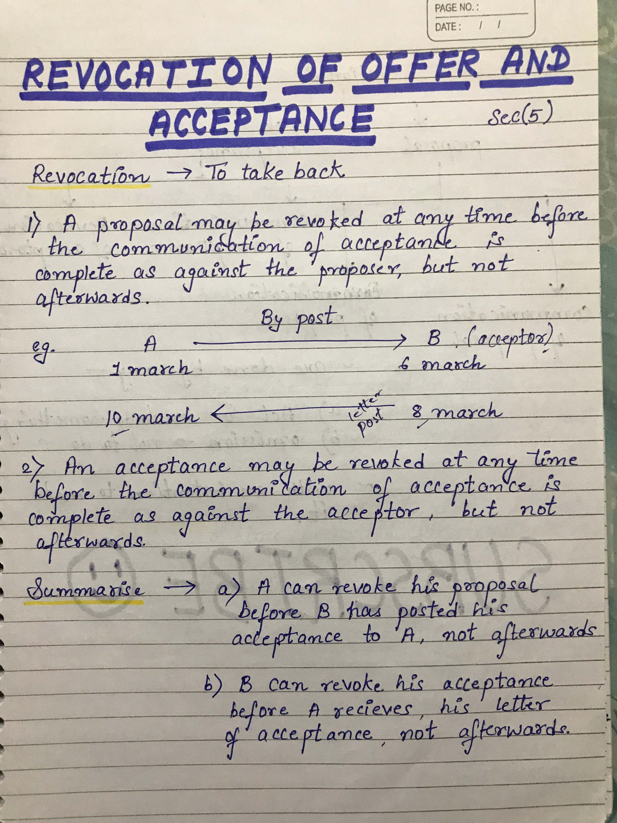 Revocation of Offer and Acceptance: Key Concepts in Law (LAW 101) - Studocu
