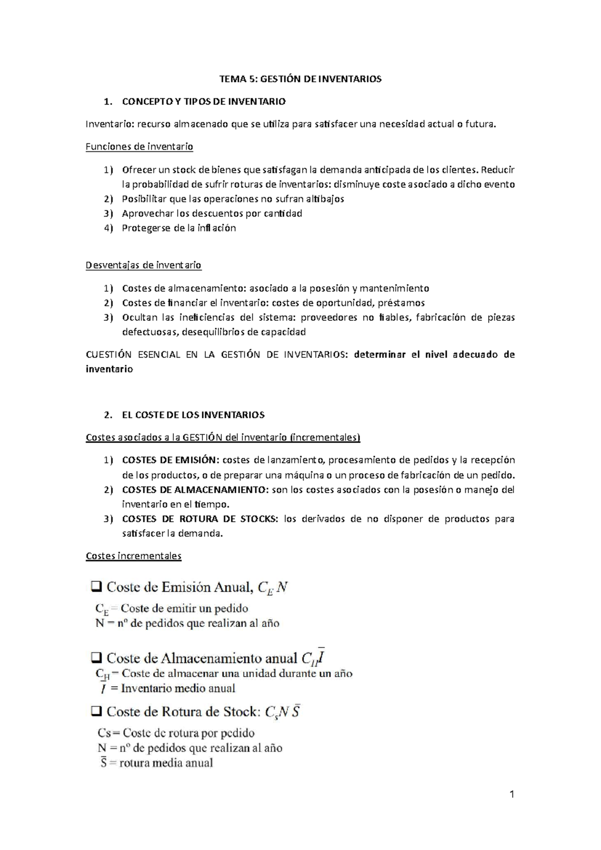 TEMA 5: GESTIÓN DE INVENTARIOS - Conceptos y Modelos Clave - Studocu