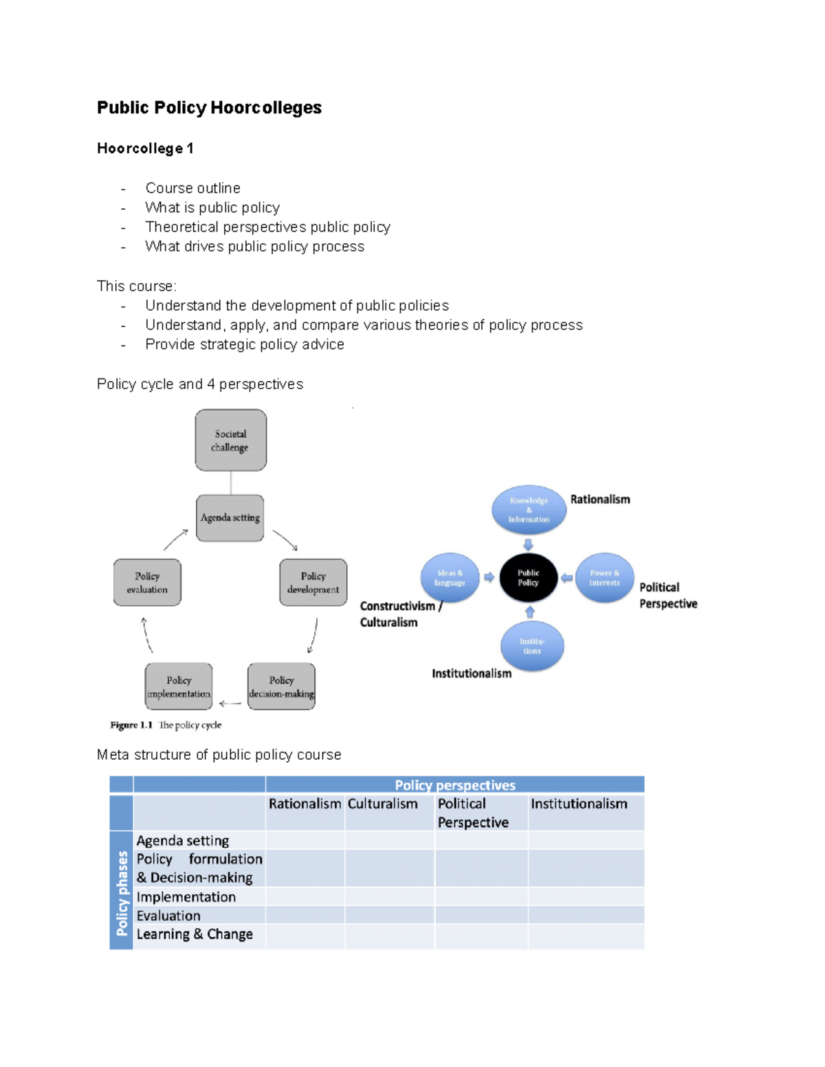 Public Policy Hoorcollege Note - Course Code: PP101 - Studeersnel