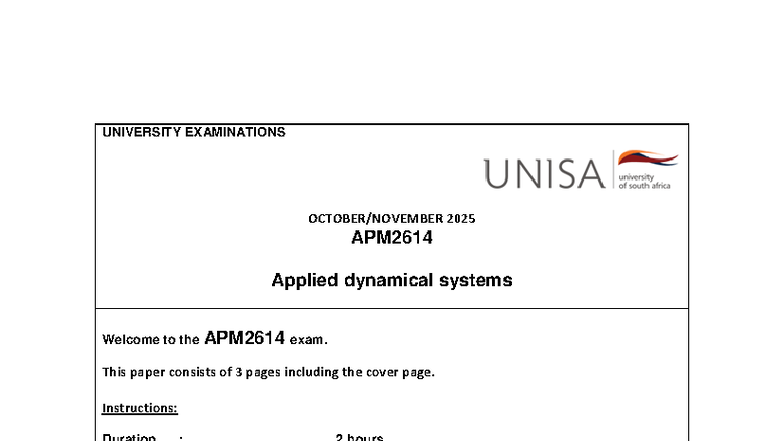 APM2614 Final Exam 2025: Applied Dynamical Systems Instructions - Studocu