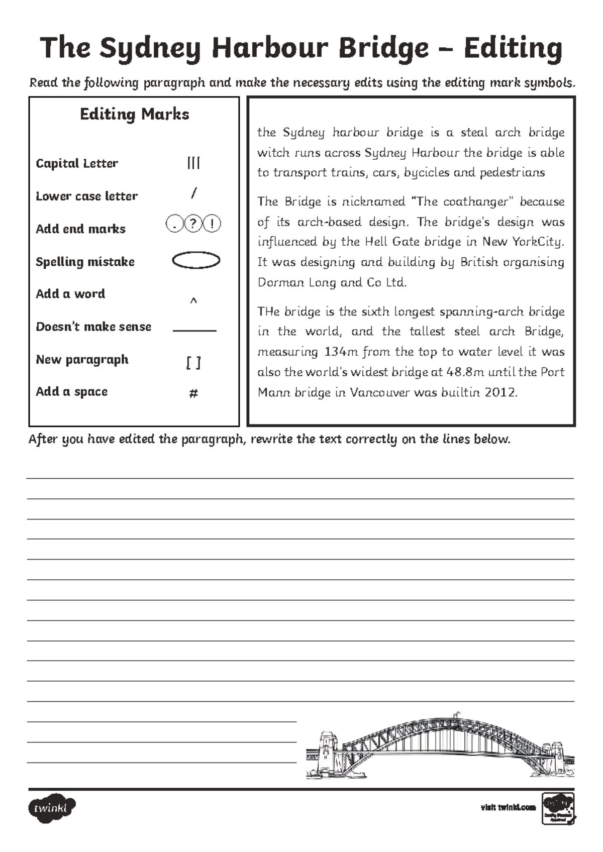 Grammar Task W1: Editing Marks for Sydney Harbour Bridge - Studocu