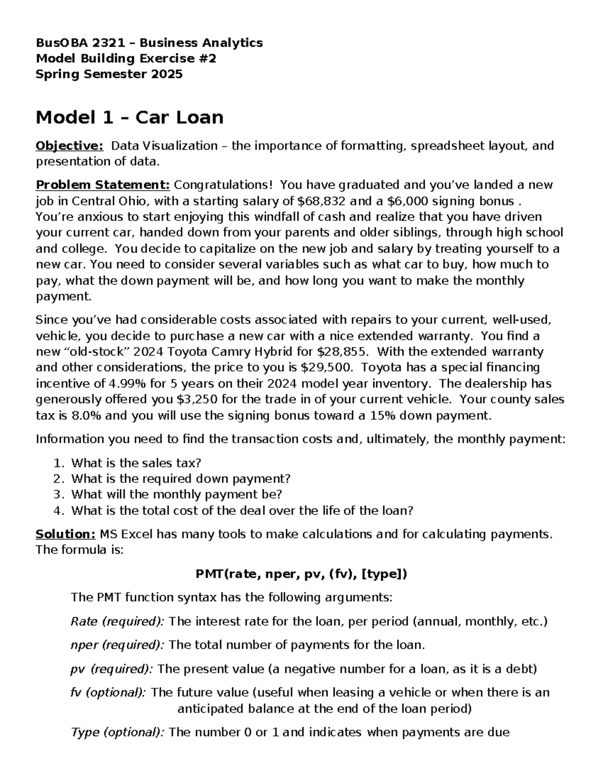 Bus OBA 2321 - MBE 2 Instructions - BusOBA 2321 – Business Analytics ...