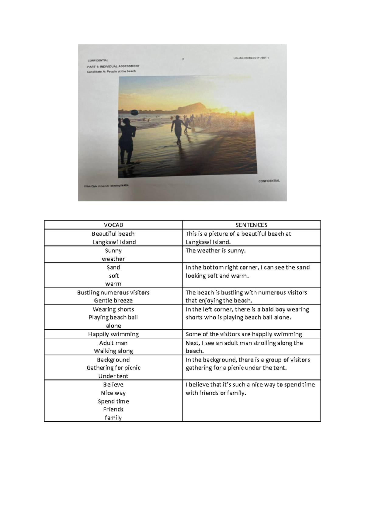 People at the beach - ORAL ASSESMENT - VOCAB SENTENCES Beautiful beach ...