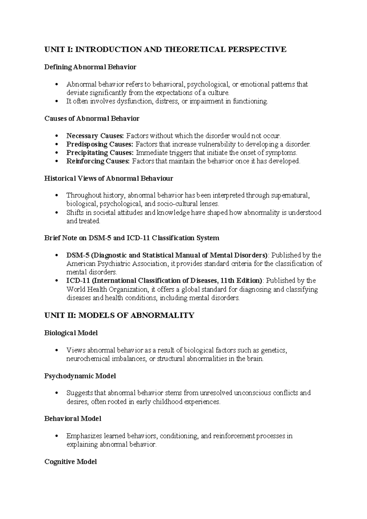 Abnormal Psychology Notes (PSY 201): Key Concepts and Theories - Studocu
