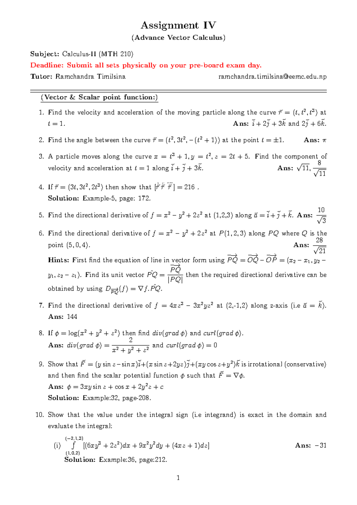 Assignment IV (MTH 210) - Advanced Vector Calculus Solutions - Studocu