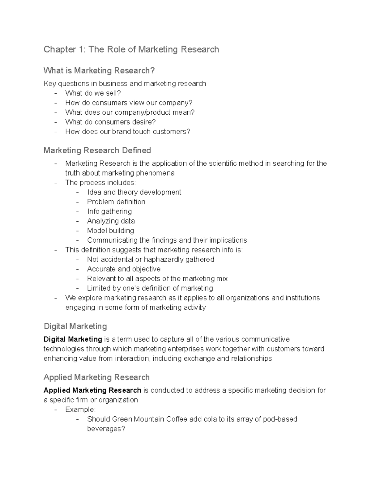 MKTG 5360 Final Exam Study Guide: Marketing Research Concepts - Chapter ...