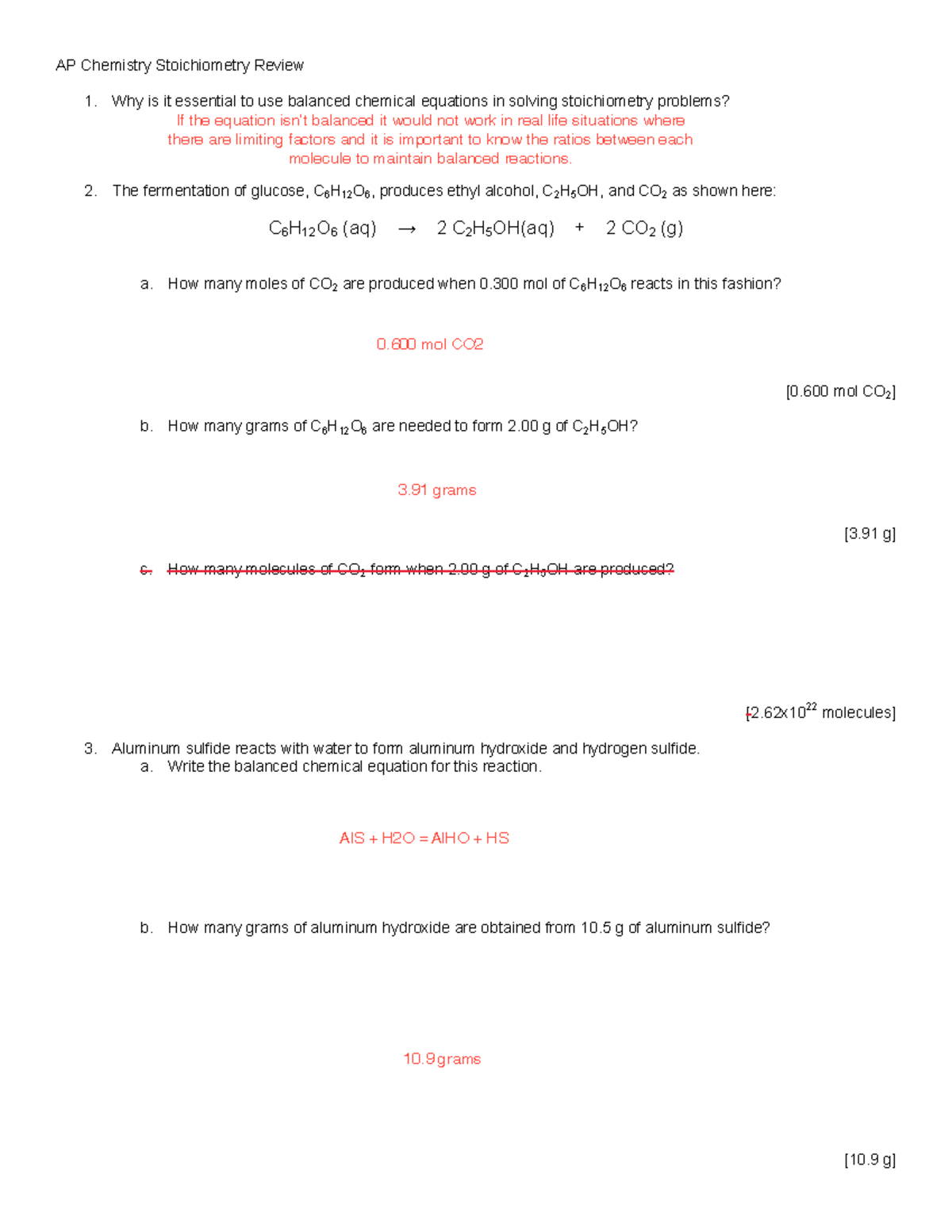 AP Chemistry Stoichiometry & Limiting Reagent Review Notes - Studocu