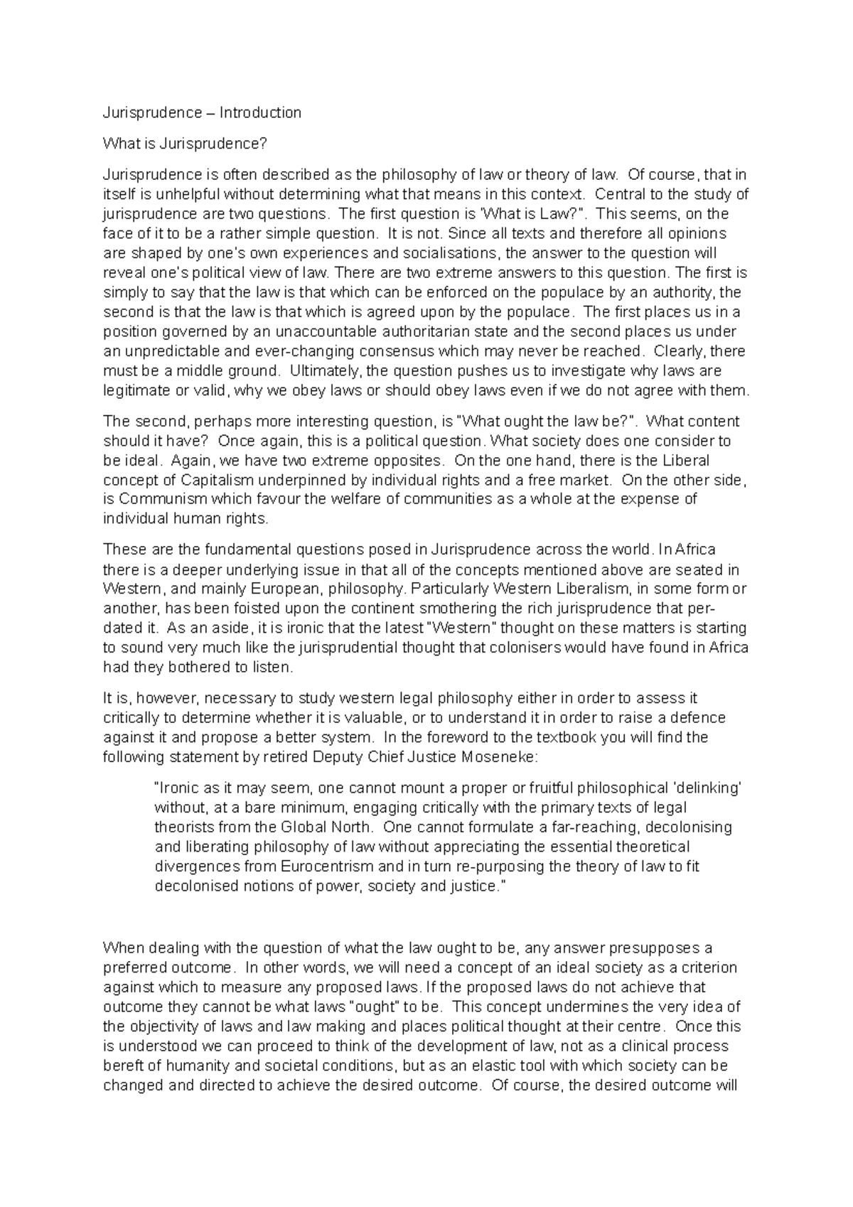 JUR 101: Intro to Jurisprudence - Key Concepts and Theories Notes - Studocu