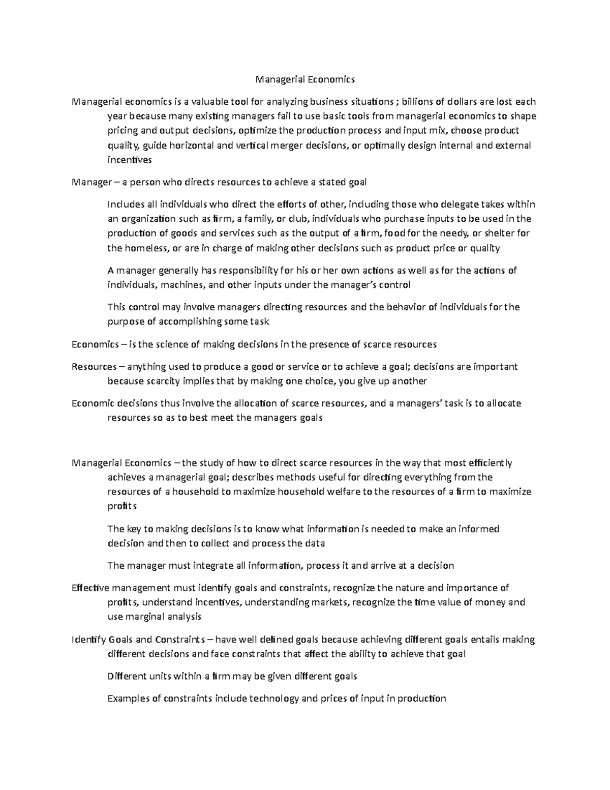 Managerial Economics (Course Code) - Lecture Notes on Decision Making ...