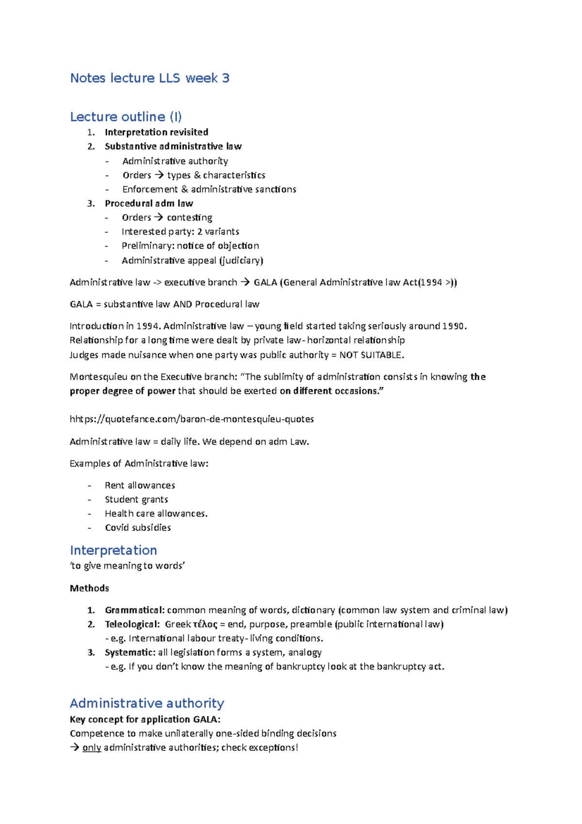 Notes lecture week 3 Administrative Law - Law and Legal Skills: the ...