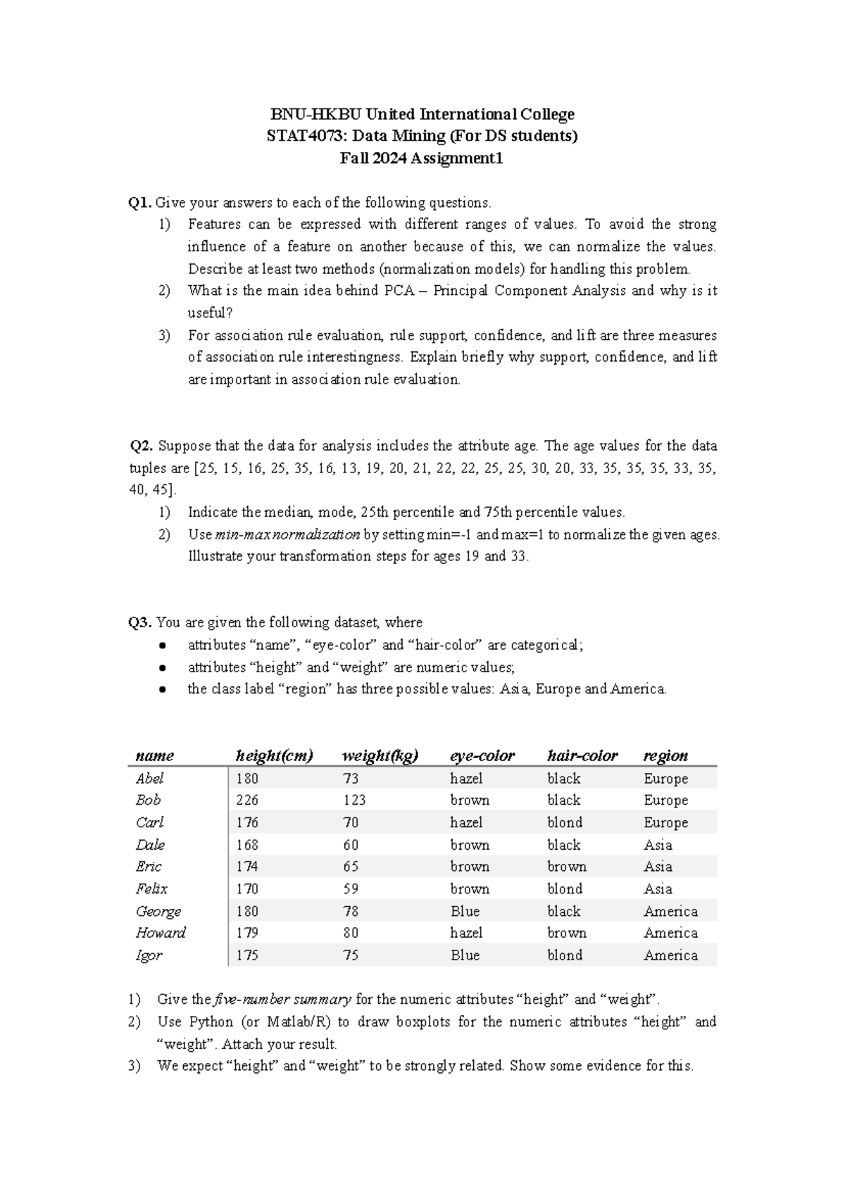 Assignment 1 - data mining homework - BNU-HKBU United International ...