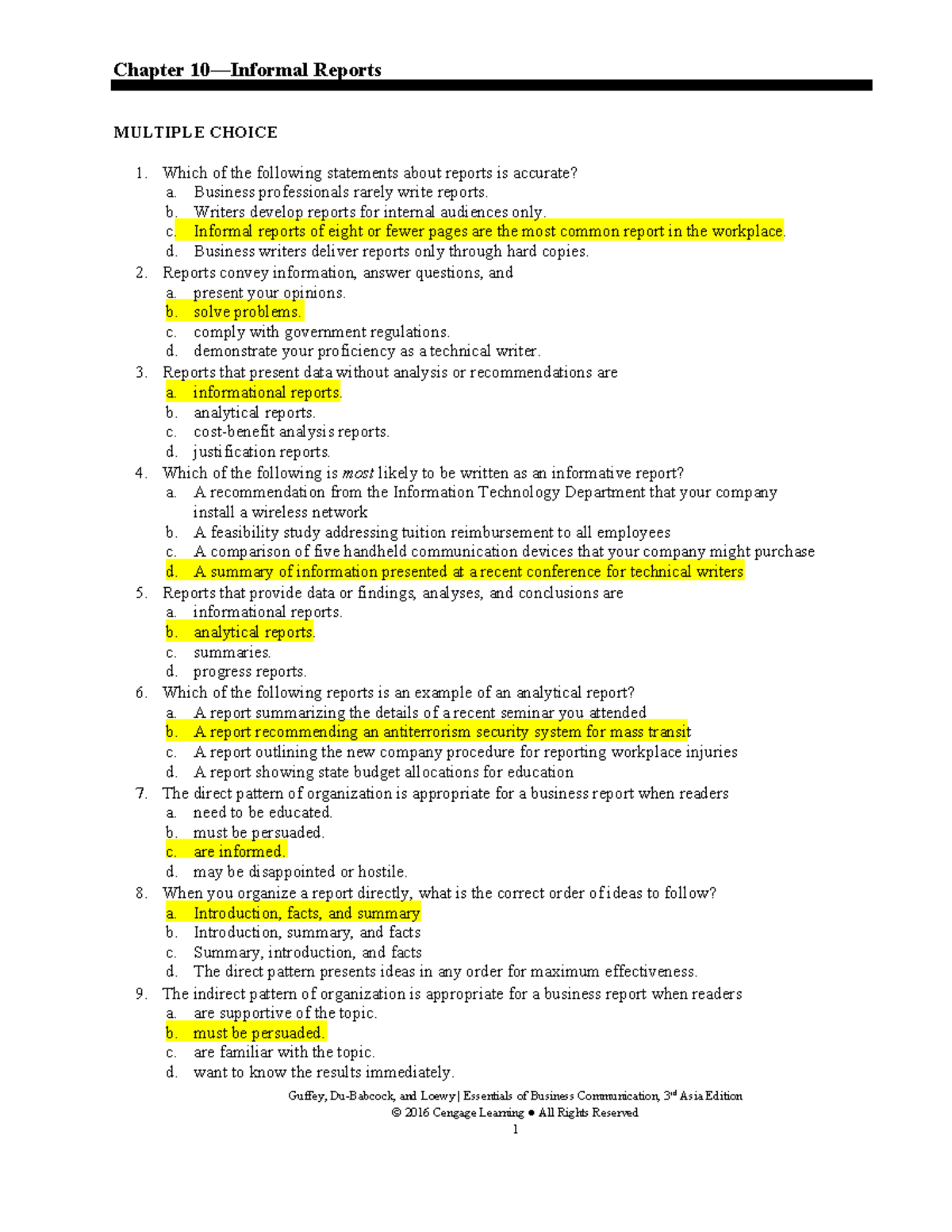 Chapter 9 - Informal Reports: Key Concepts and Multiple Choice ...