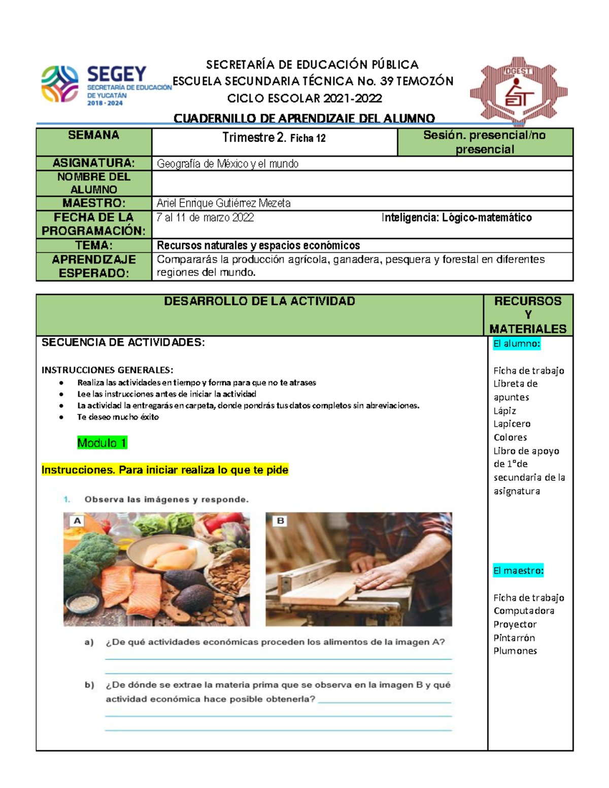 Geografía 1°B - Cuadernillo de Aprendizaje Trimestre 2 - Studocu
