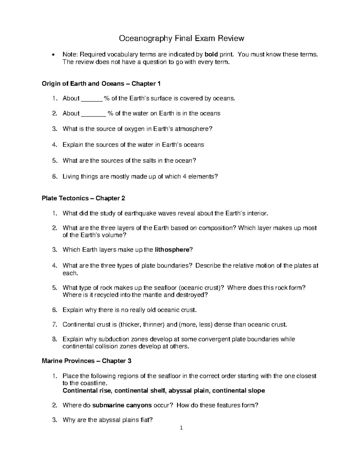 Oceanography 101: Comprehensive Final Exam Review Guide - Studocu