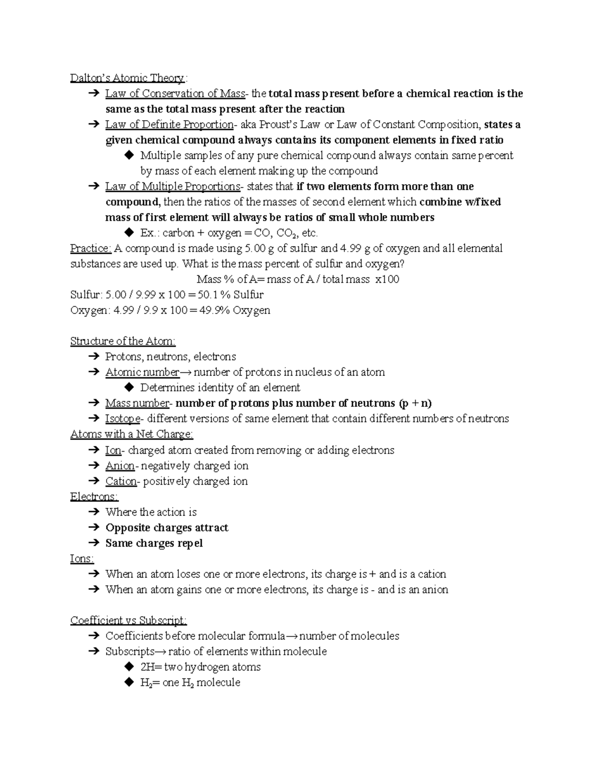 CHEM 110-Final Exam Notes on Atomic Theory and Structures - Studocu