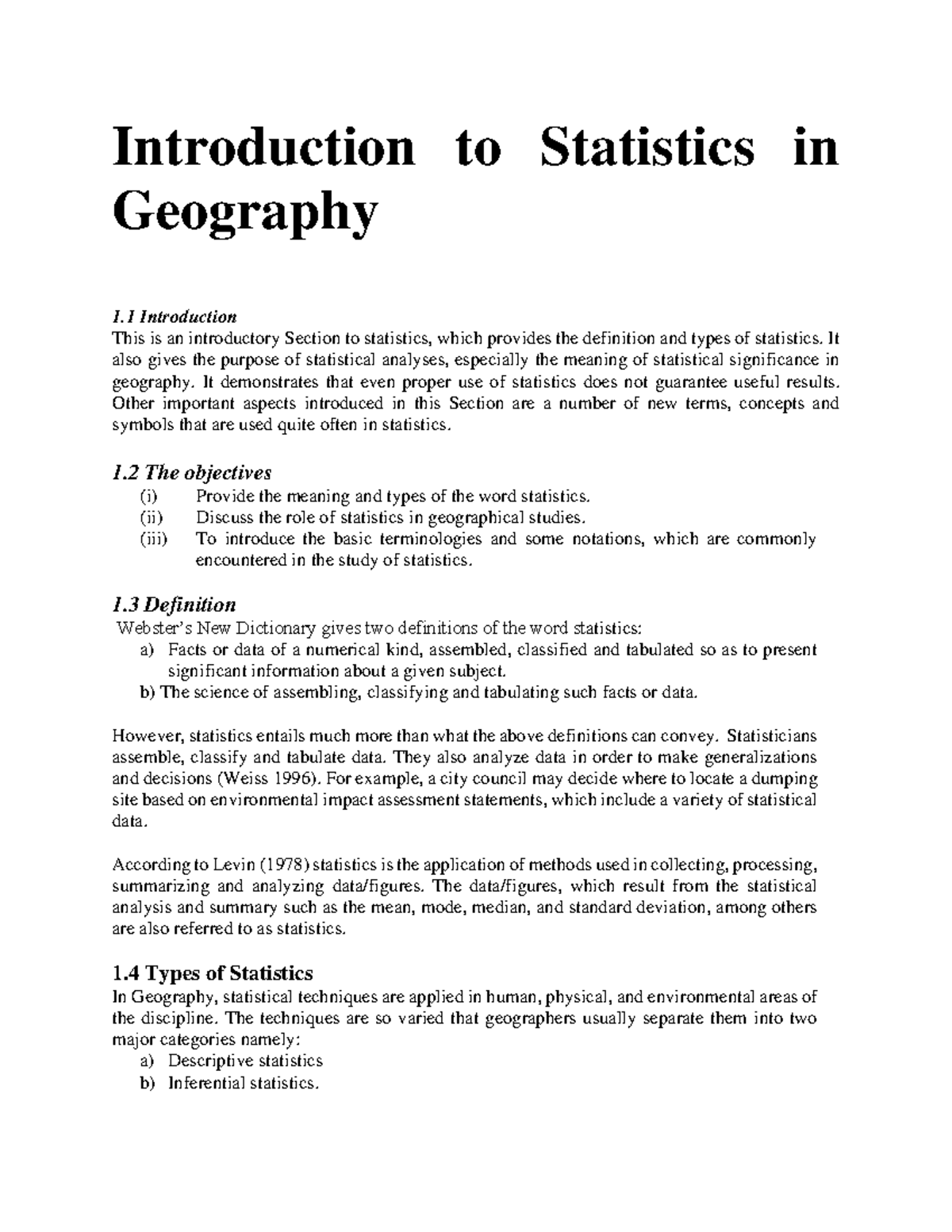 Introduction to Statistics in Geography: Concepts and Methods - Studocu