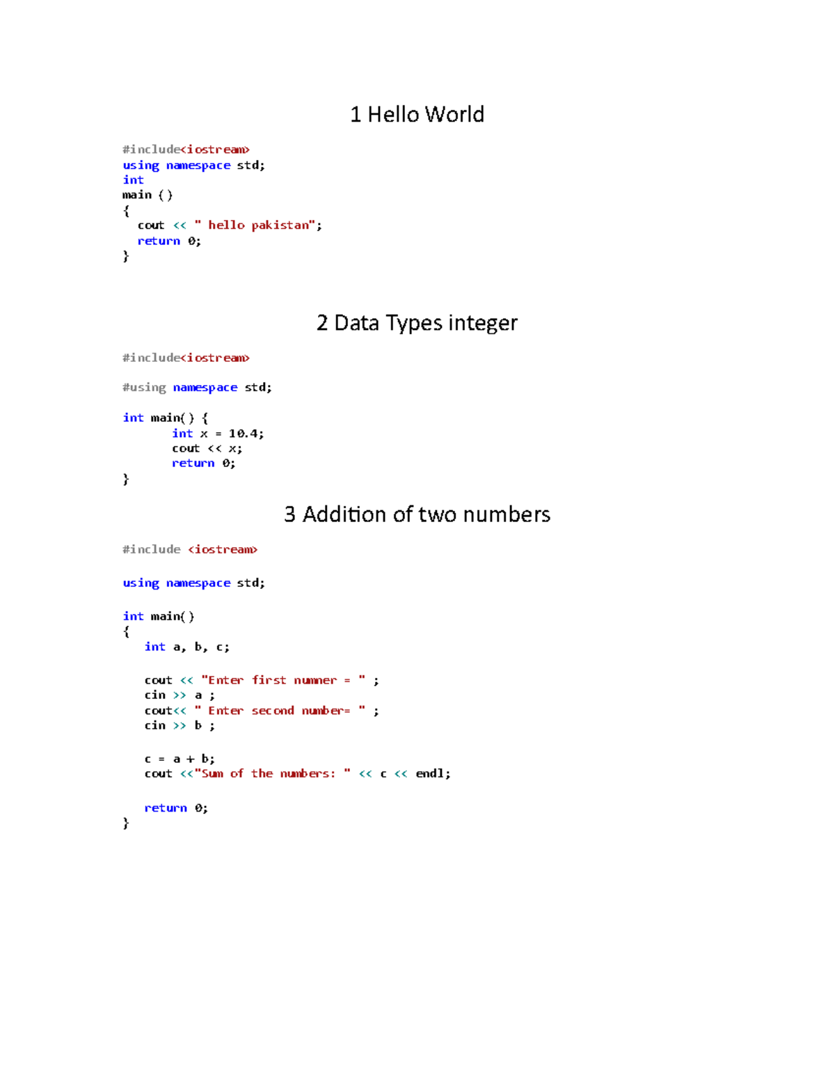 CSE101: Intro to Programming - Sample Code Snippets & Exercises - Studocu