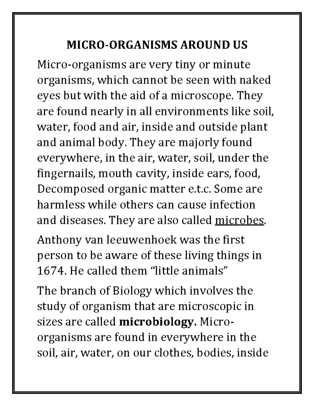 Microorganisms: An Overview of Their Types and Effects (20786) - Studocu