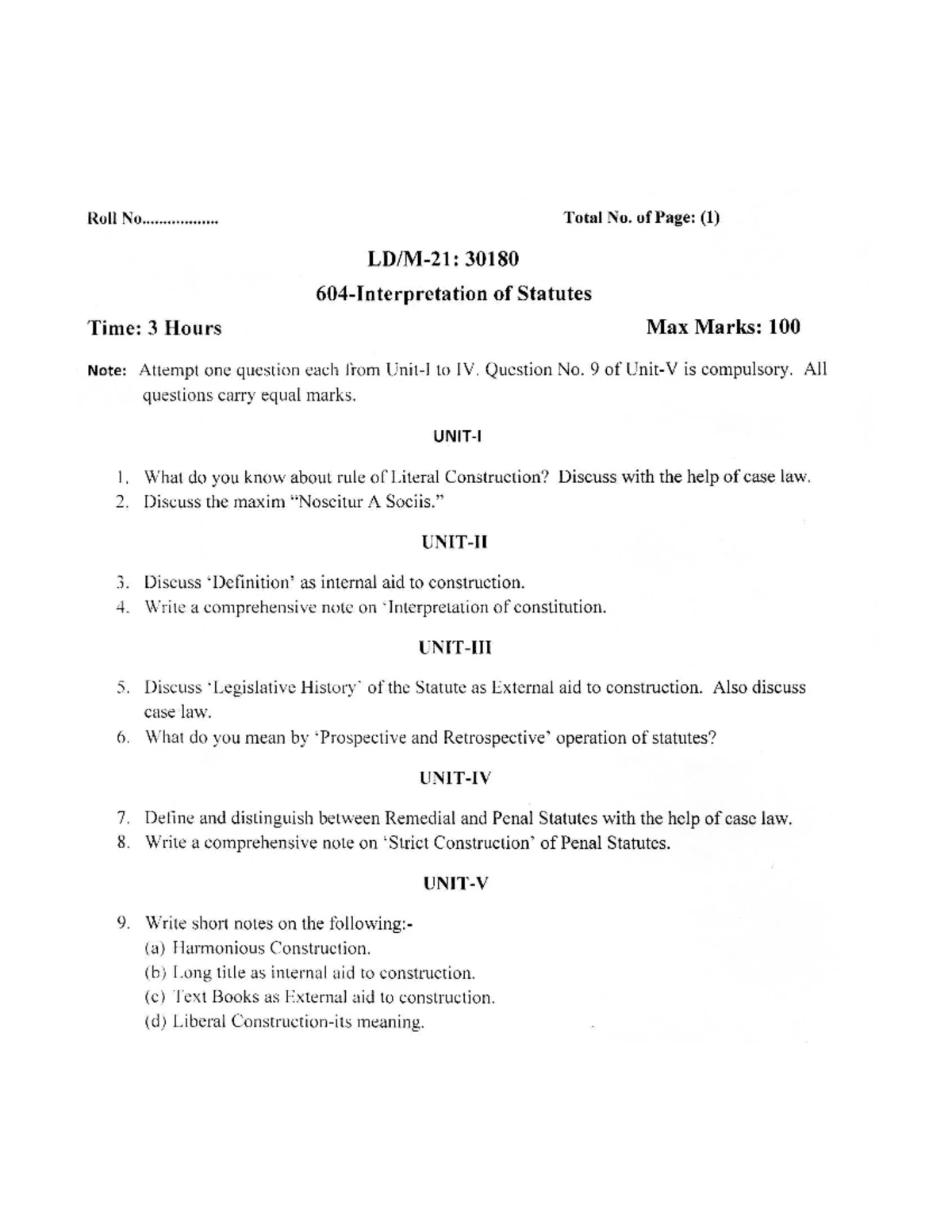 30177 - question paper - Roll No.................. Total No. of Page ...