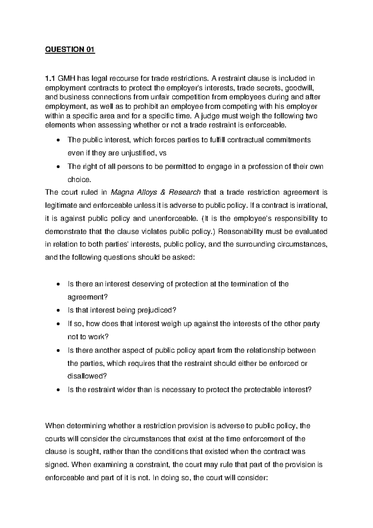 MRL3702 Final Exam Study Notes on Trade Restraints and Employee Rights ...