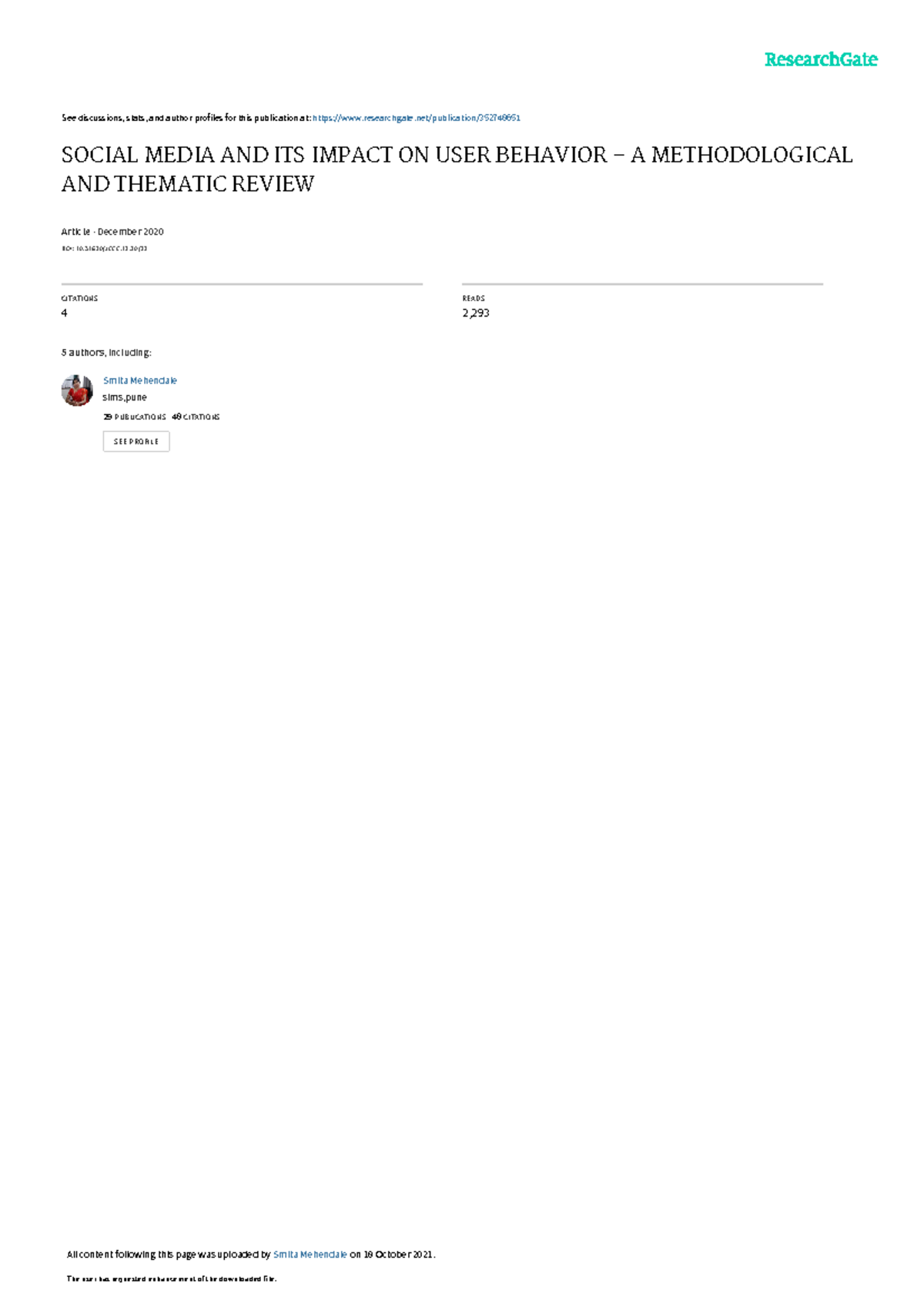 Impact of Social Media on User Behavior: A Systematic Review - M.B.A ...