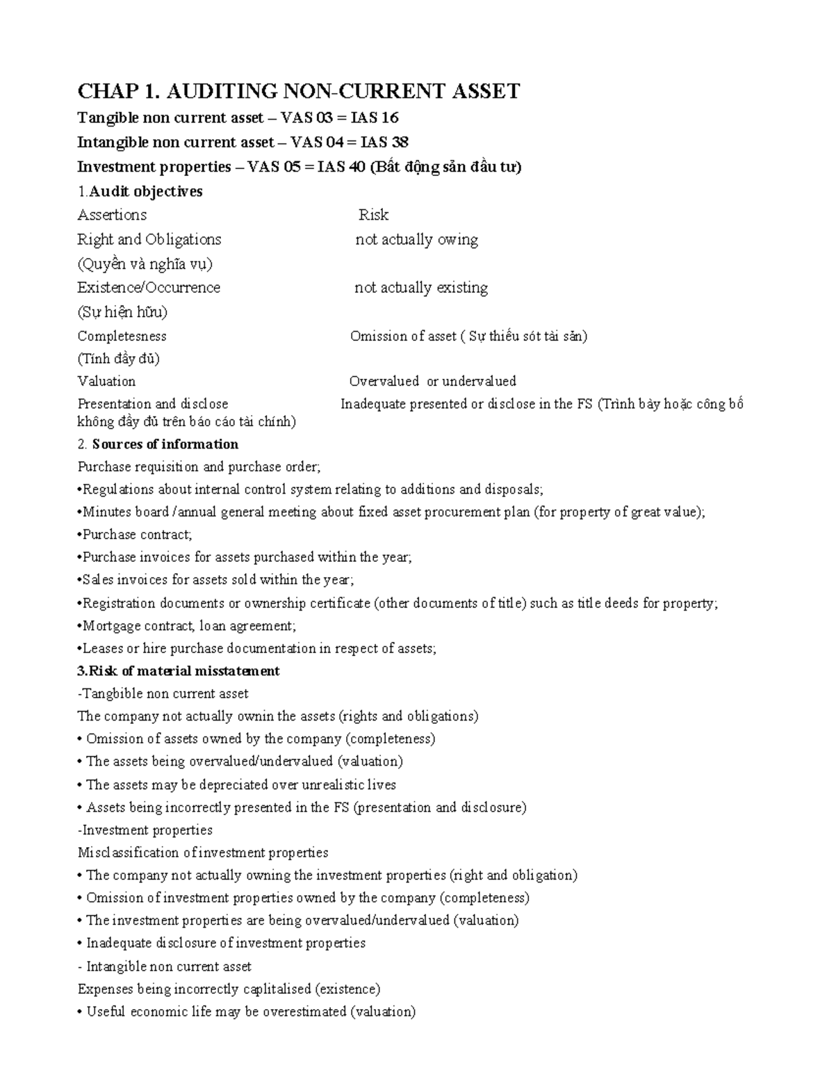 Lecture Notes - Auditing Non-Current Assets (VAS 03, VAS 04, VAS 05 ...