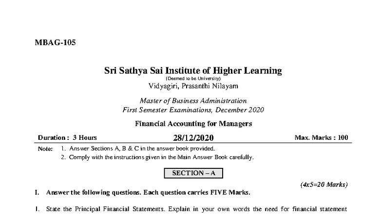 MBAG-105 - Financial Accounting for Managers Exam, Dec 2020 - Studocu