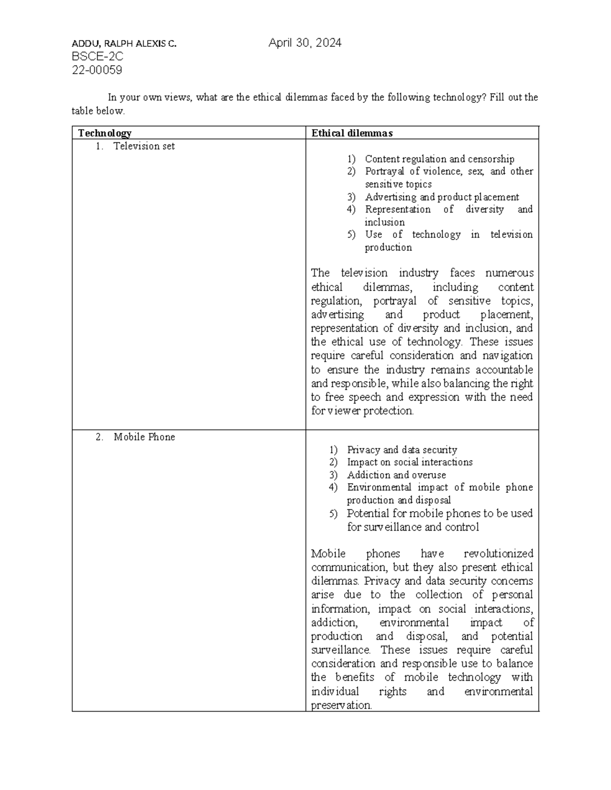 BSCE-2C Lesson: Ethical Dilemmas in Technology - Analysis and Insights ...