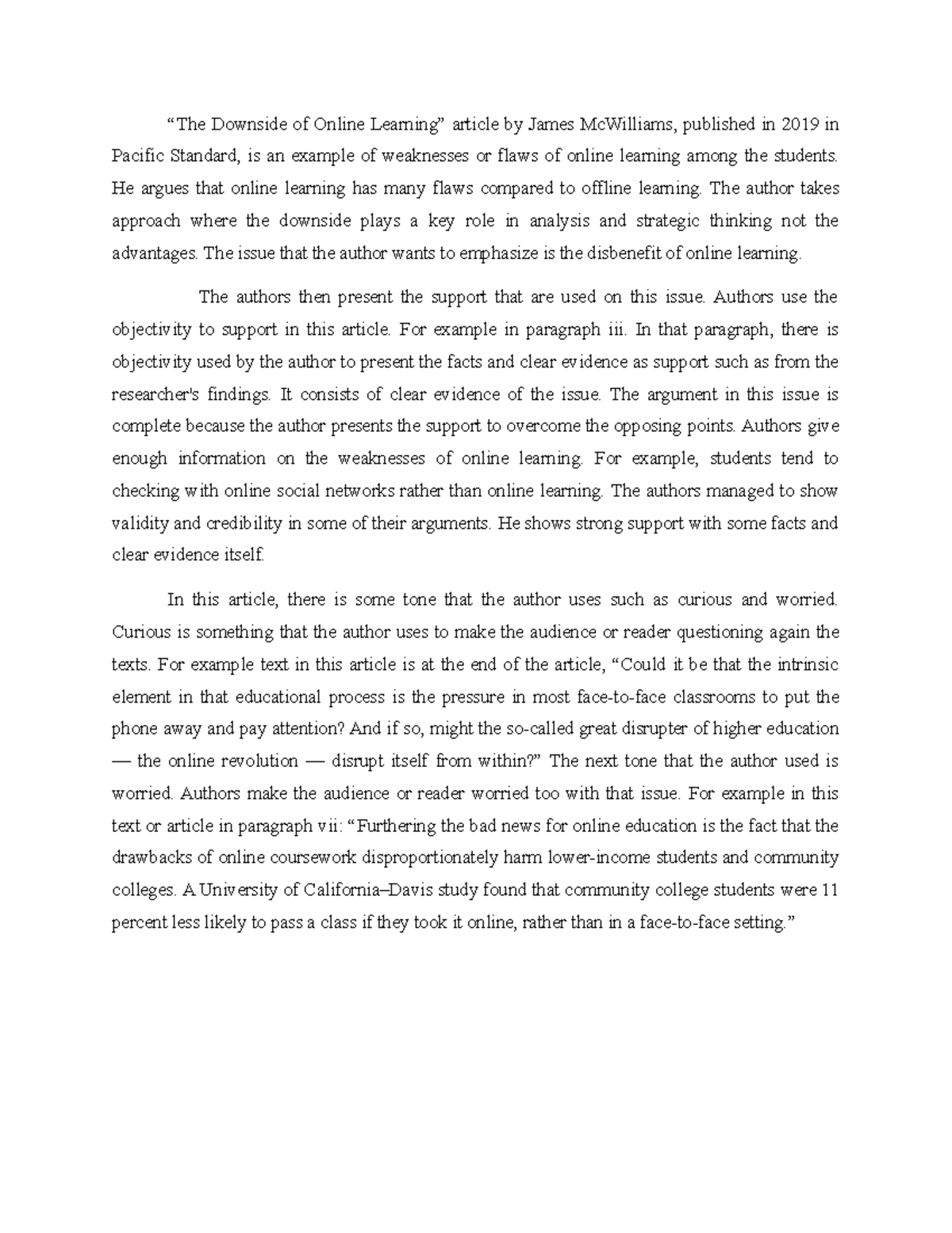 ENG 202 Article Analysis: The Flaws of Online Learning Unveiled - Studocu