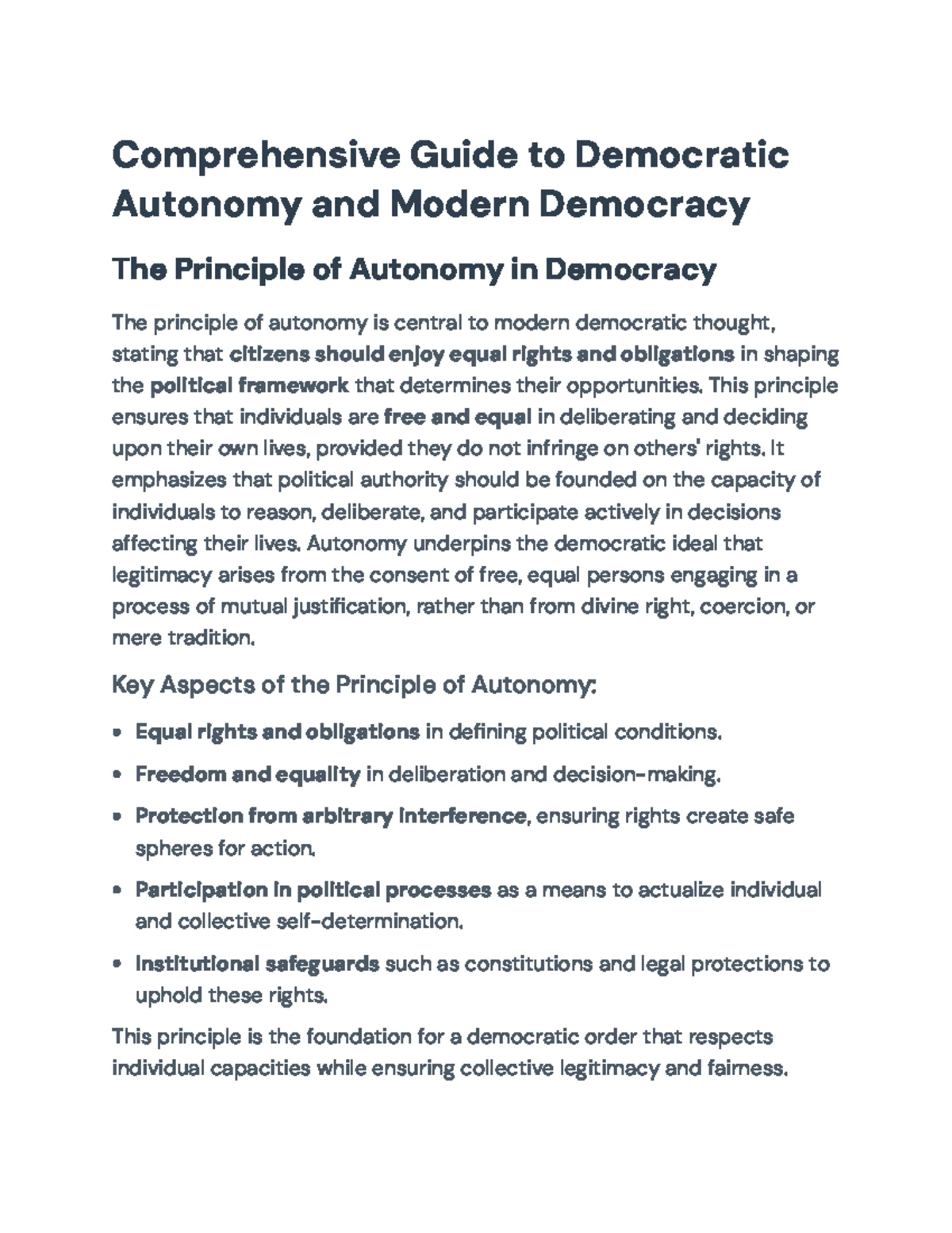 Final Exam Study Guide: Democratic Autonomy in Modern Politics (Course ...