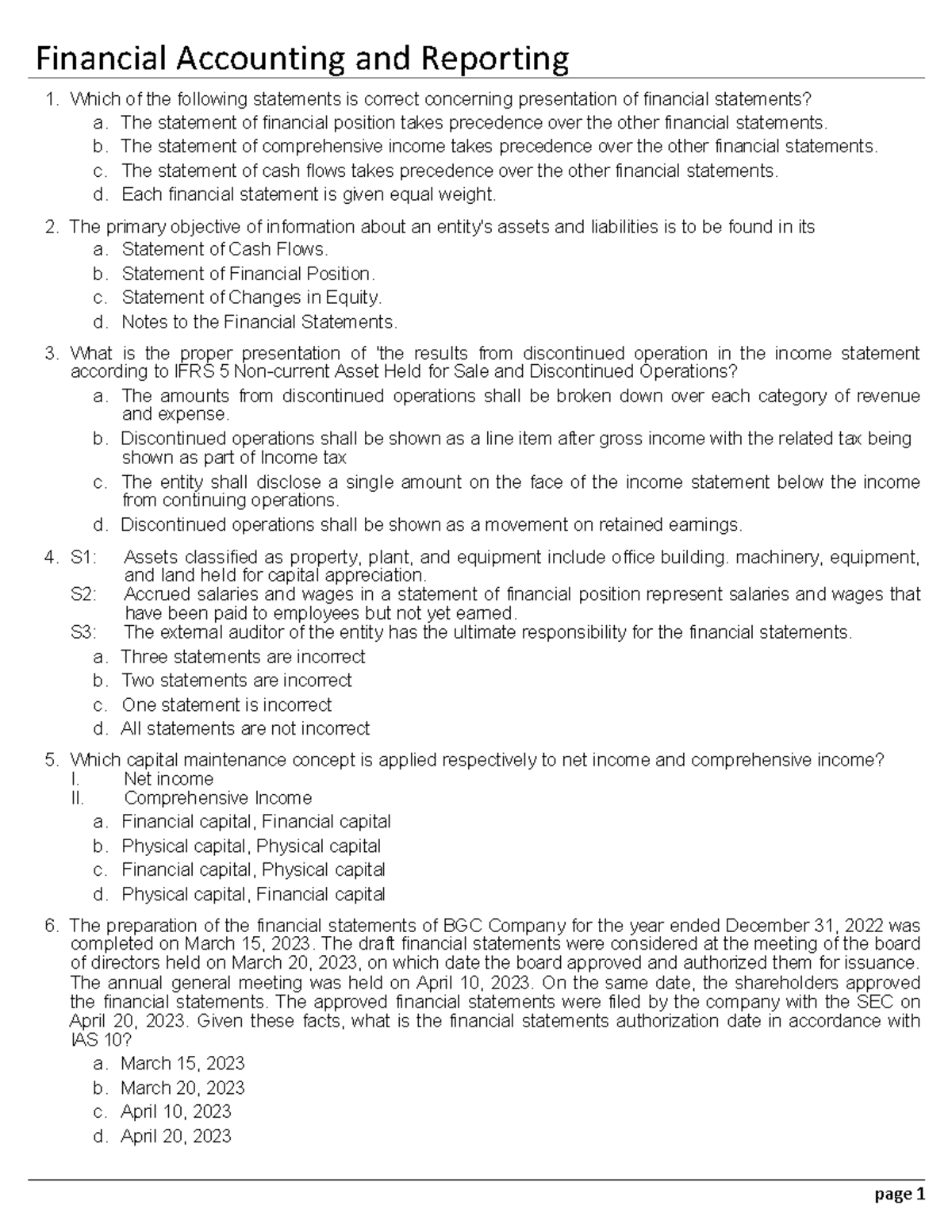 FAR 101: SFP and SCI Review for Financial Accounting and Reporting ...
