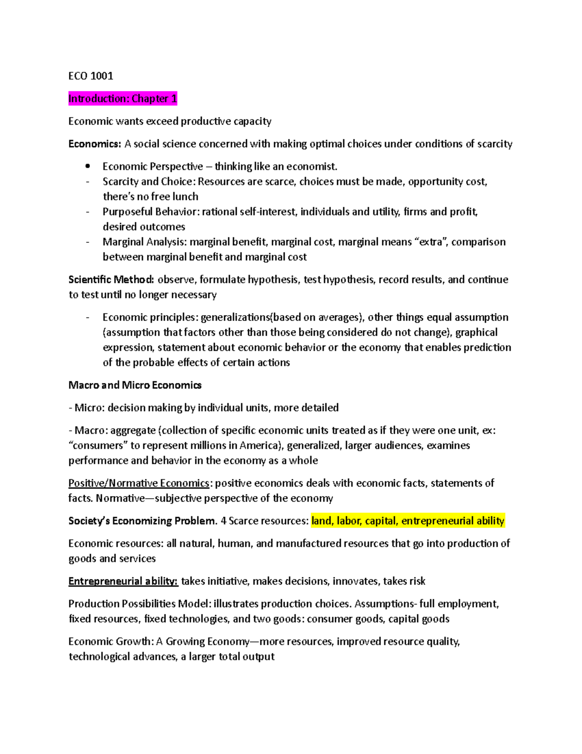 ECO 1001: Principles of Economics Comprehensive Course Notes - Studocu