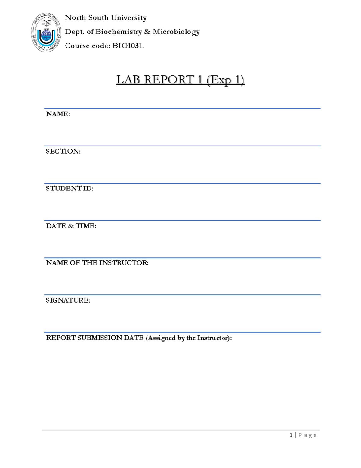LAB- Report-1-Exp-1 Spring-25 Updated-2 - Biology - North South ...