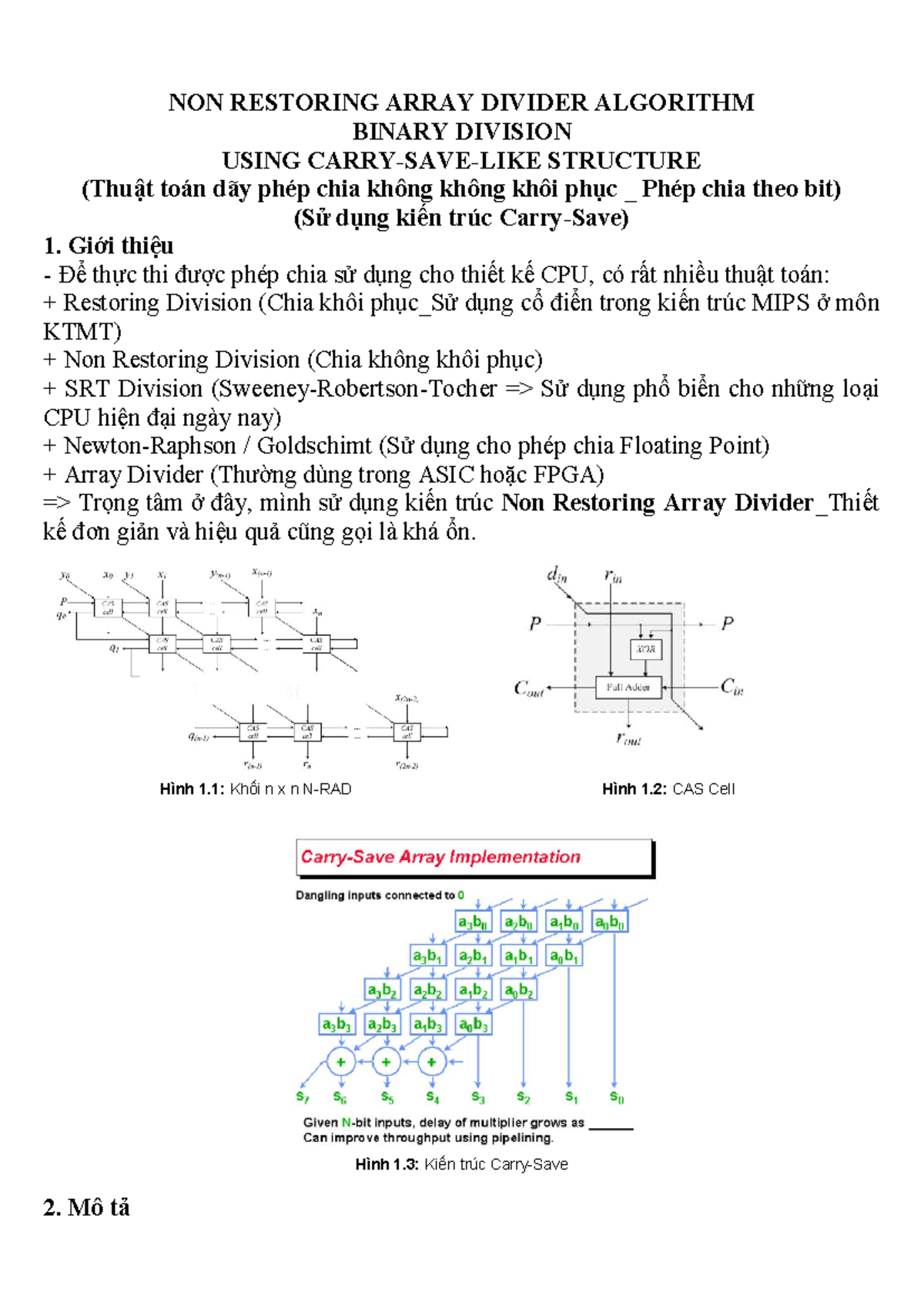 NON RESTORING ARRAY DIVIDER ALGORITHM IN CPU DESIGN - Studocu