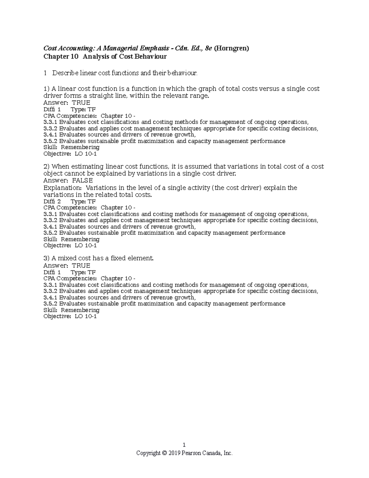 Chapter 10 - Analysis of Cost Behaviour in Managerial Accounting - Studocu