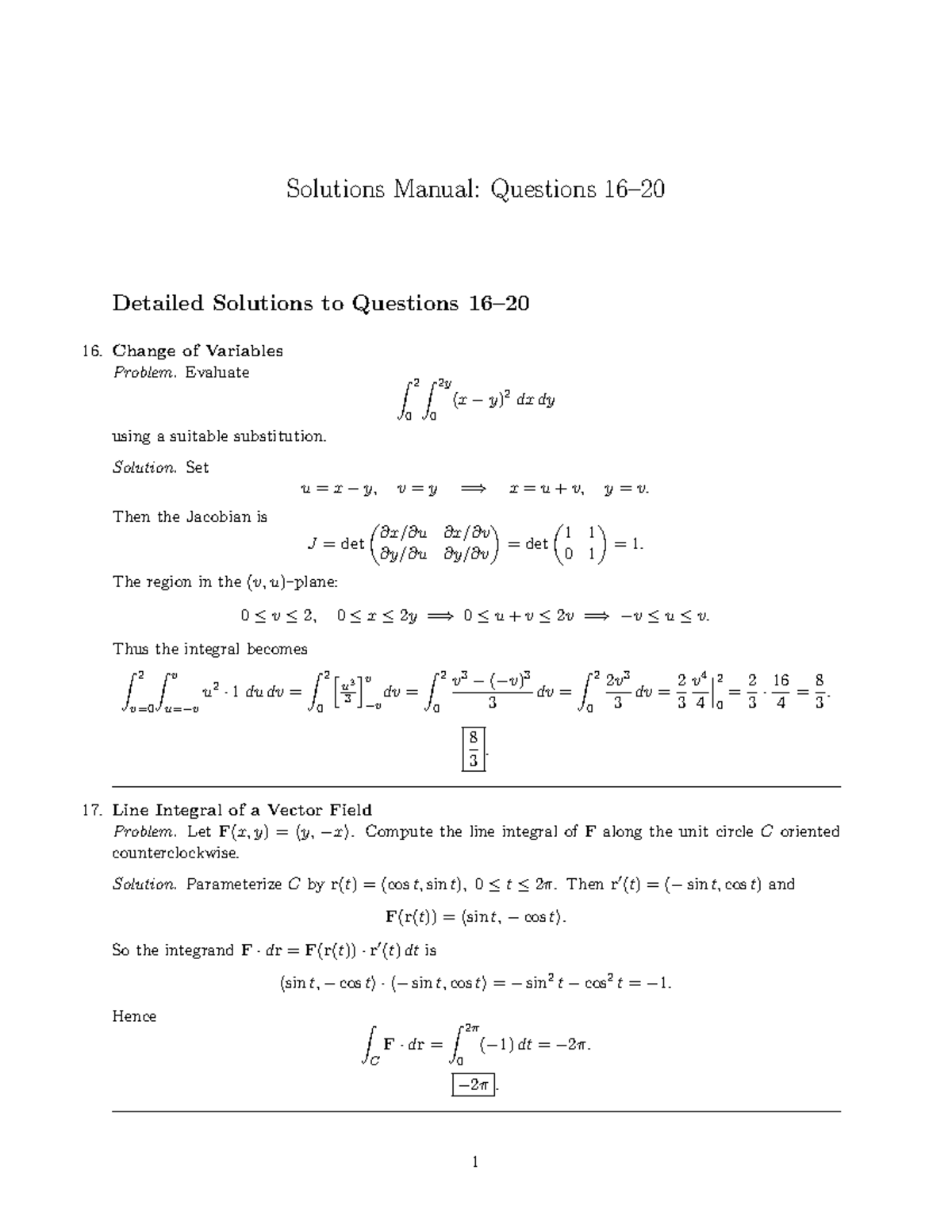 16-20 - Solutions manual for final practice questions - Solutions ...