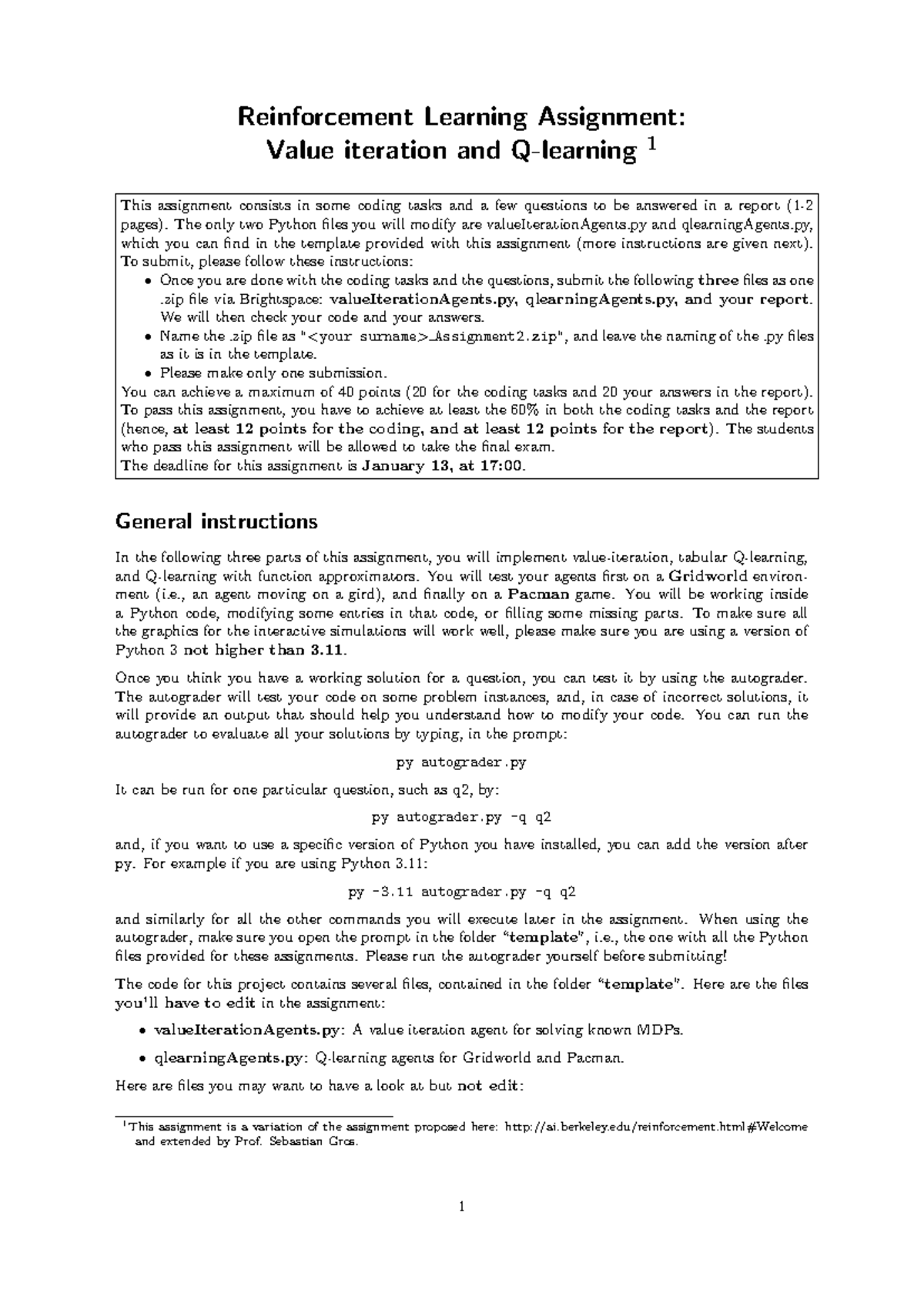 Assignment 2 - Reinforcement Learning with Python (Value Iteration & Q ...