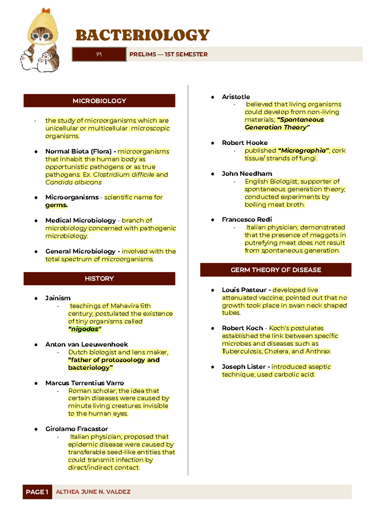 BACTERIOLOGY 123: PRELIMS 1ST SEMESTER STUDY NOTES - Studocu