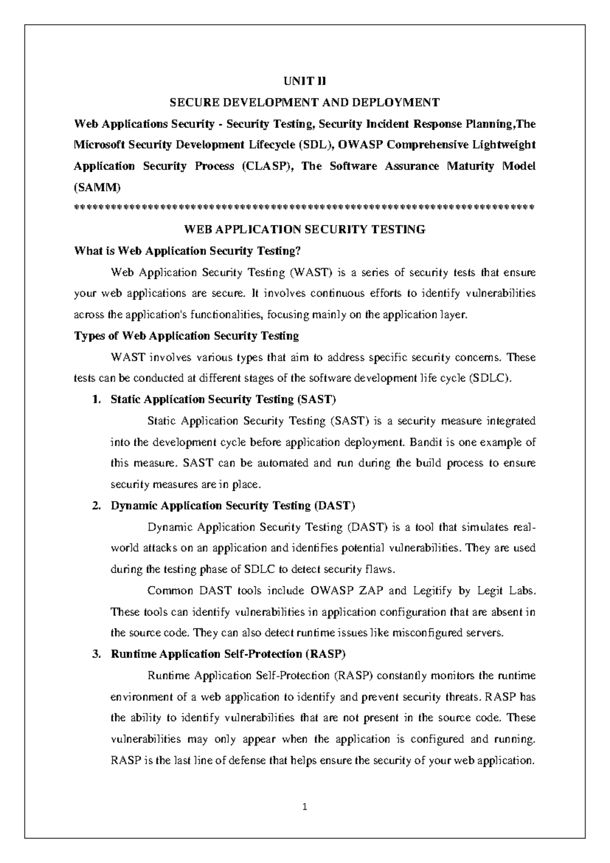 Was 2 Unit - Web Application Security Development and Testing Notes ...