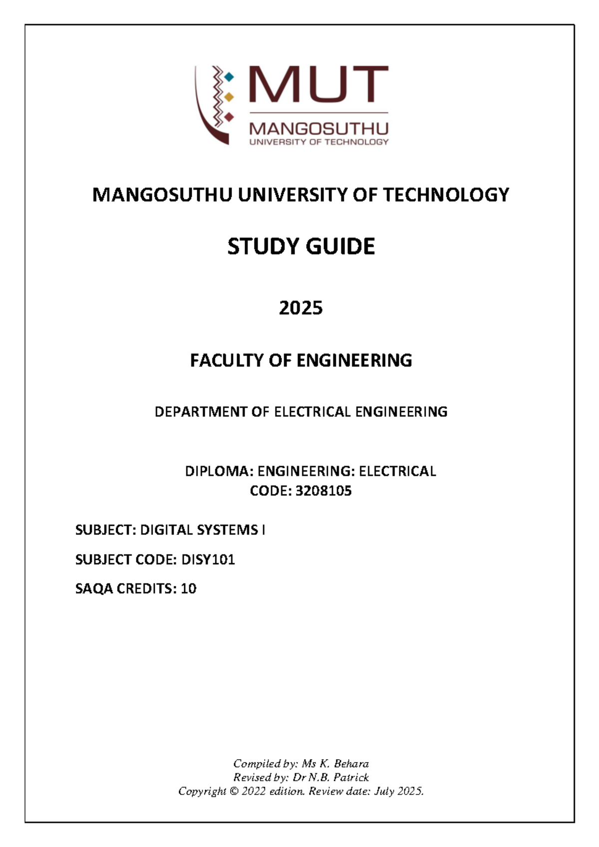 Digital Systems I (DISY101) Study Guide 2025 Semester 2 - Studocu