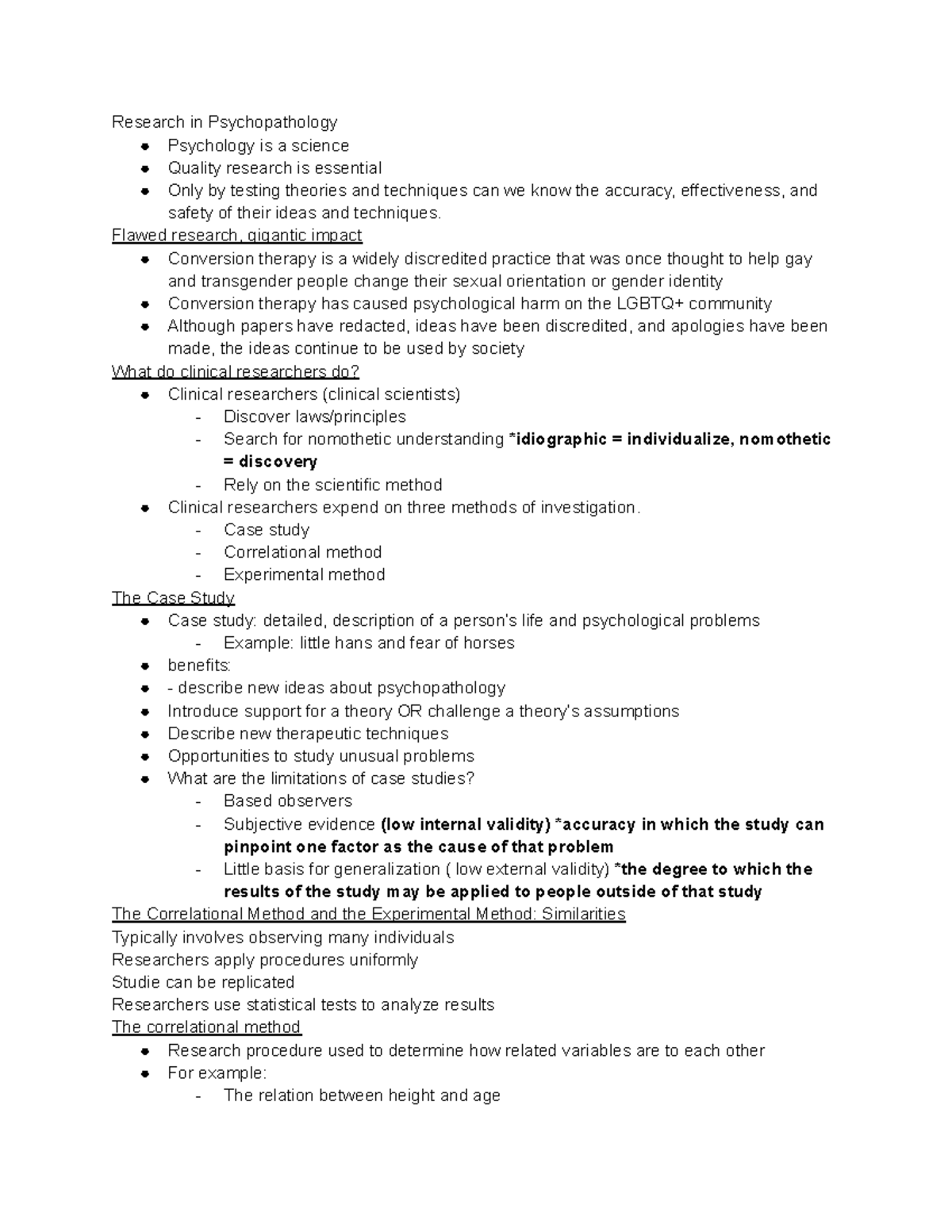 PSY 310 CH 2 notes - Research in Psychopathology Psychology is a ...
