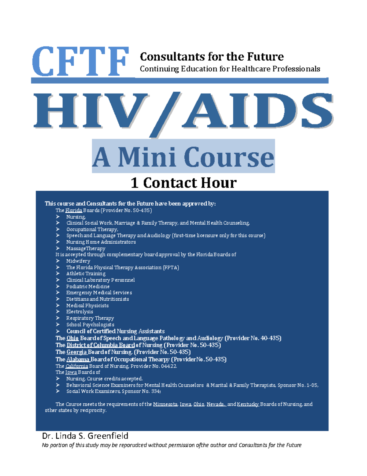 HIV/AIDS Mini Course CE Course CFTF 1 Contact Hour Overview - Studocu